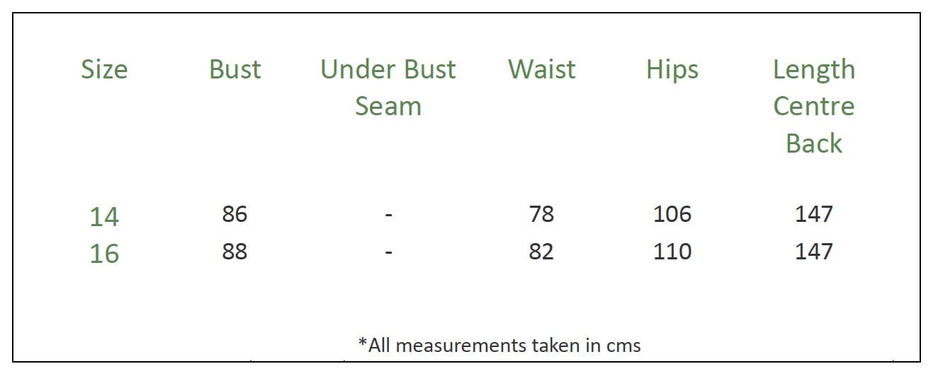 Dusty Blue sequinned evening dress, classic round neckline and ruffled sleeves. Floor length chiffon skirt cascades from an inset belt at the waist. Intricate sequinned leaf design on the bodice and sleeves. Fully lined, centre back zip. Size Chart.