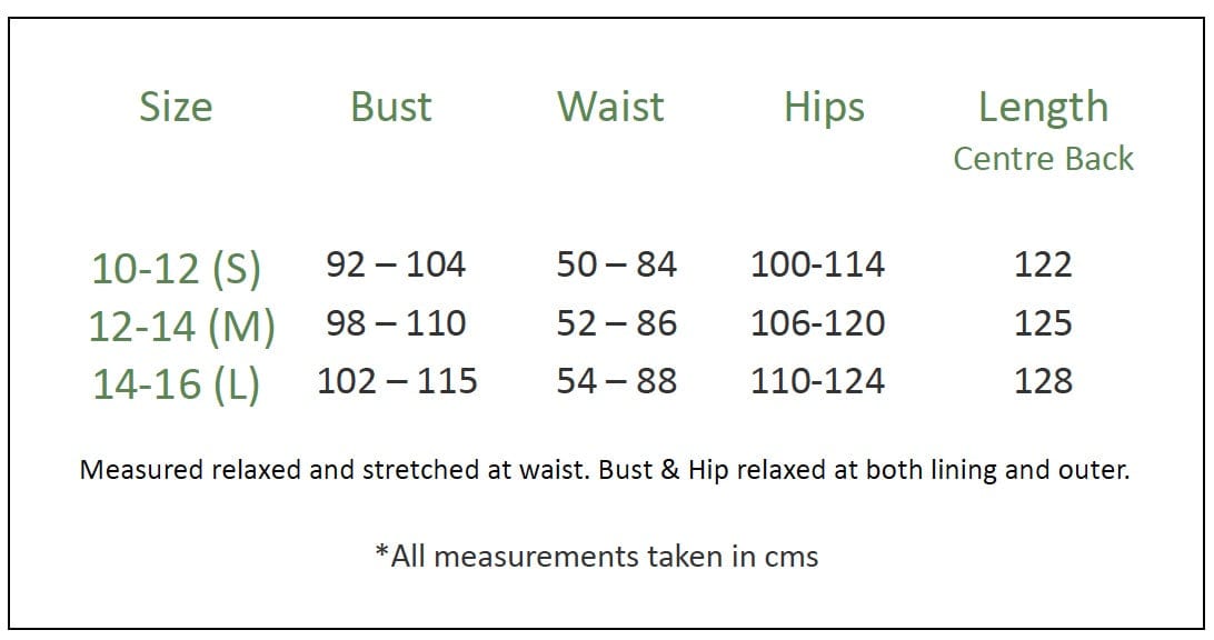 Size Chart La Strada Ivory Silk with Cobalt and Orange