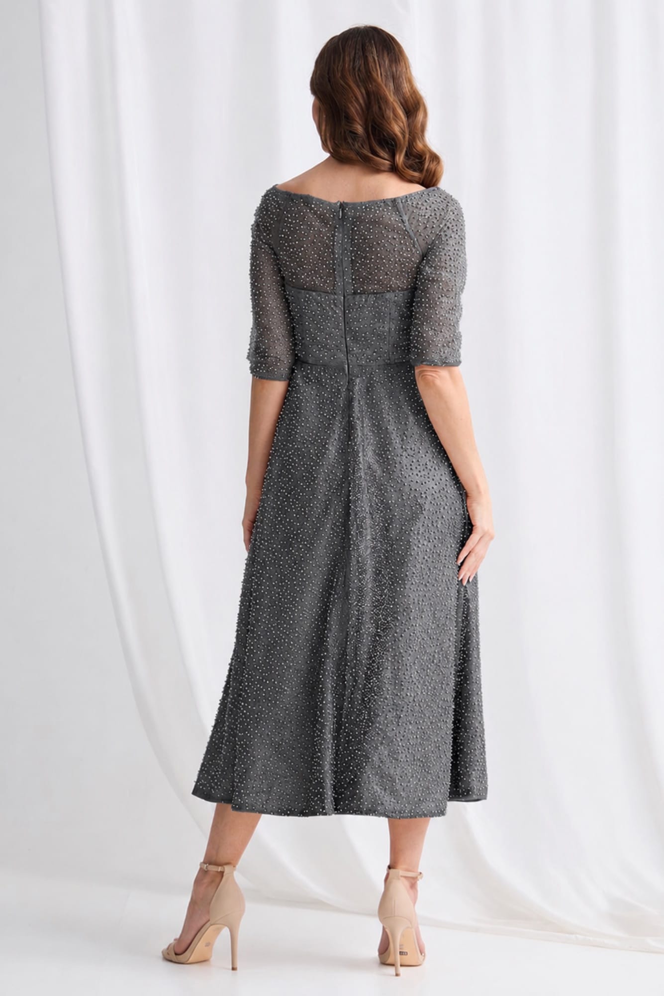 Lois & Co Mid Length Dress Cece Pearl - Elegance in Charcoal Cece Pearl - Elegance in Charcoal