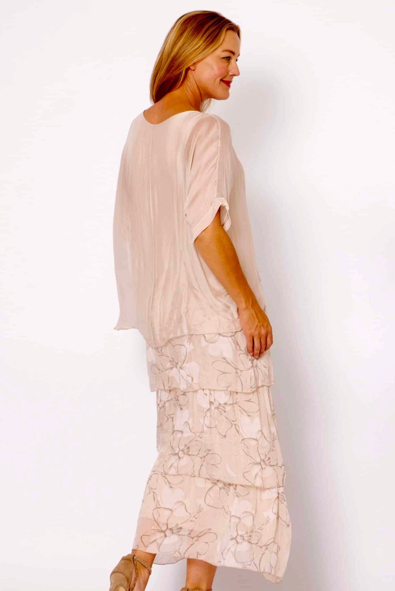 Lois & Co Mid Length Dress Champagne Patterned Tiers with Plain Top Champagne Patterned Tiers with Plain Top