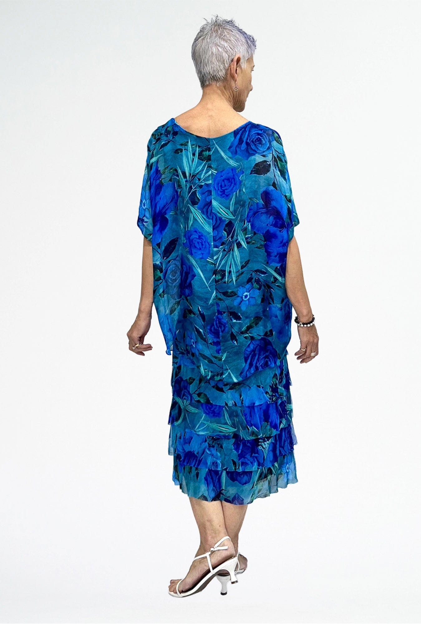 Lois & Co Mid Length Dress Cobalt and Jade Floral Italian Silk Cobalt and Jade Floral Italian Silk