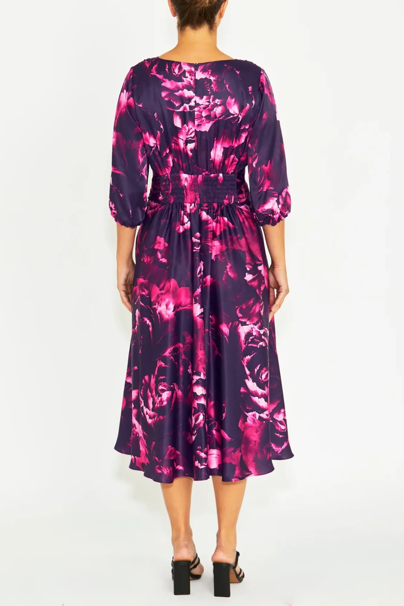 Lois & Co Mid Length Dress Elena - Fuchsia Rose Silk Blend Midi Dress Elena - Fuchsia Rose Silk Blend Midi Dress