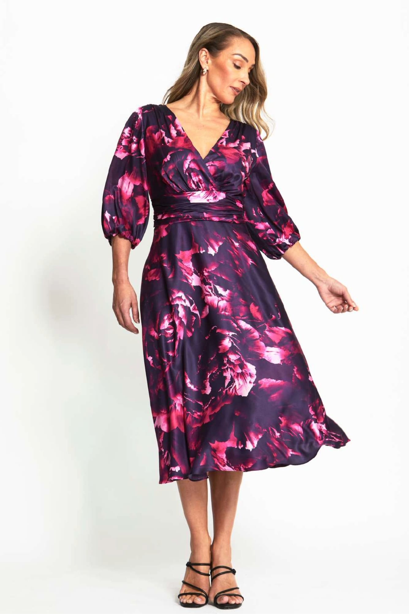 Lois & Co Mid Length Dress Elena - Fuchsia Rose Silk Blend Midi Dress Elena - Fuchsia Rose Silk Blend Midi Dress