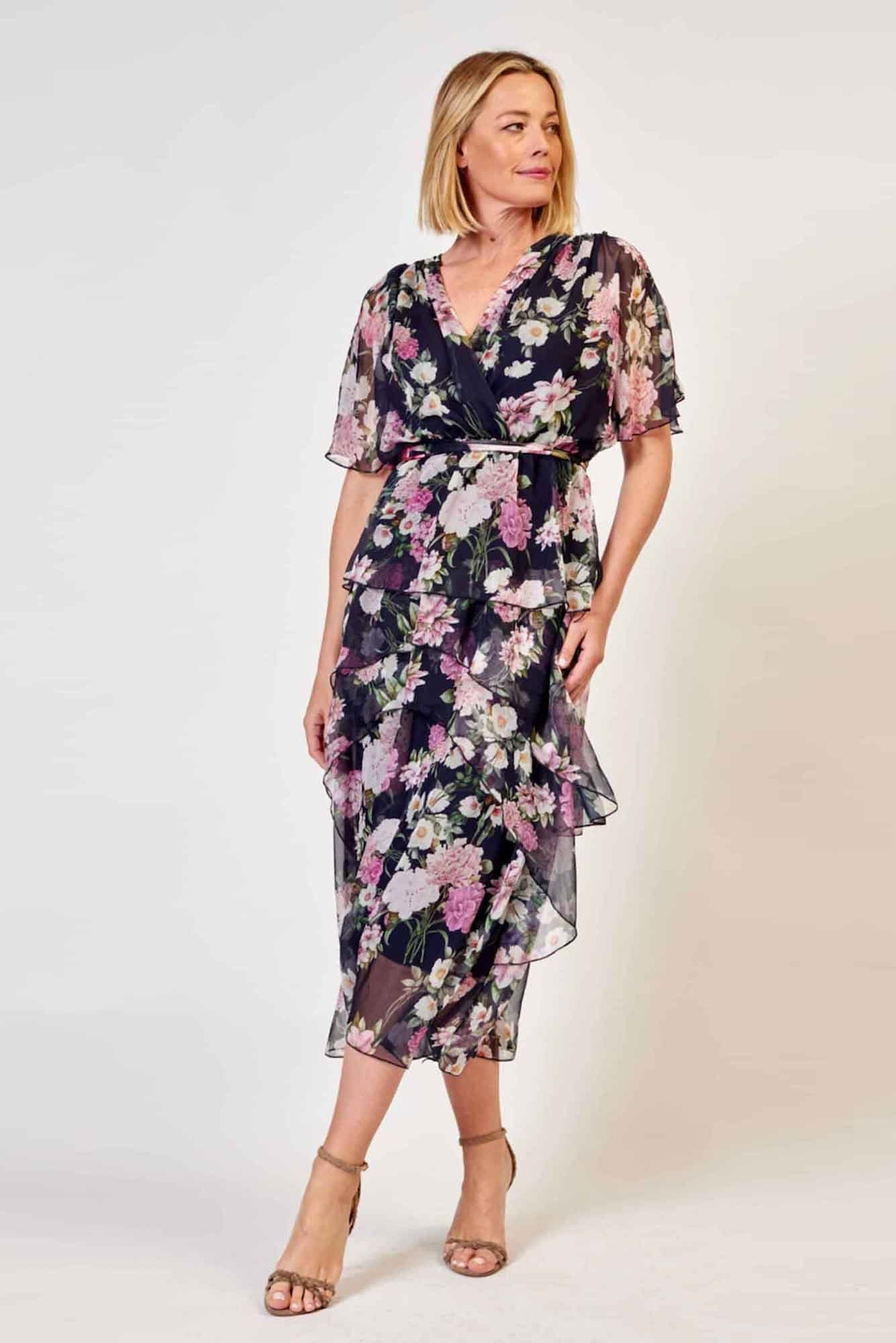 Lois & Co Soft and Silky Navy Floral Italian Silk. Front View.