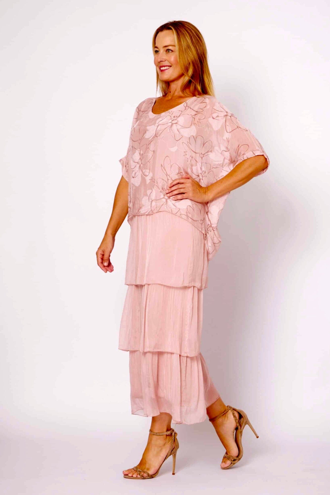 Lois & Co Blush Pink Patterned Top and Plain Layered Skirt Blush Pink Patterned Top and Plain Layered Skirt