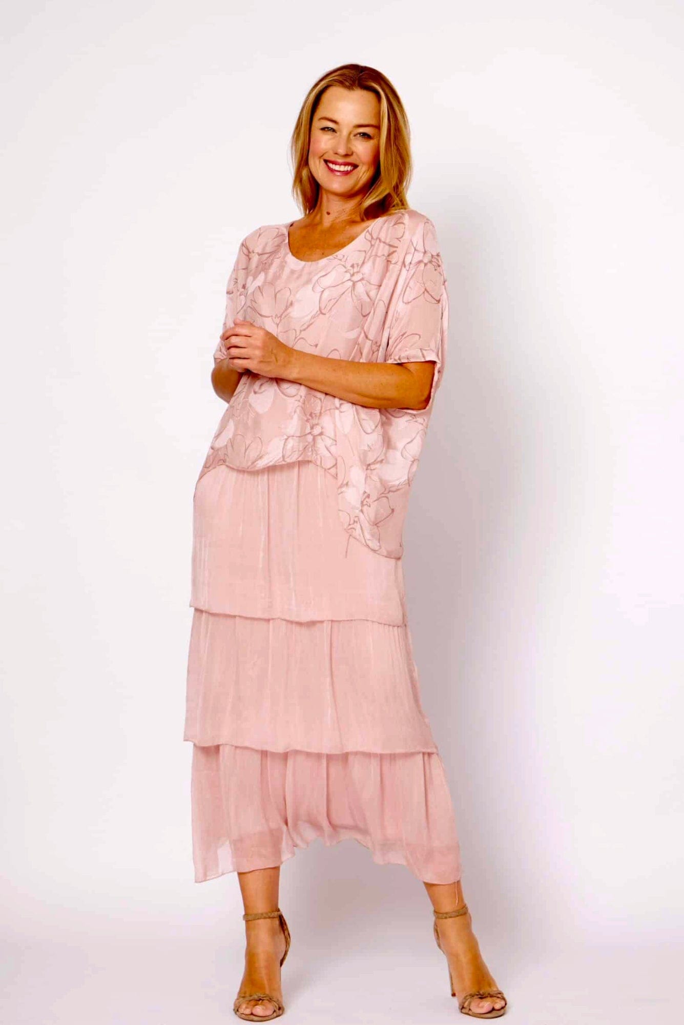 Lois & Co Blush Pink Patterned Top and Plain Layered Skirt Blush Pink Patterned Top and Plain Layered Skirt