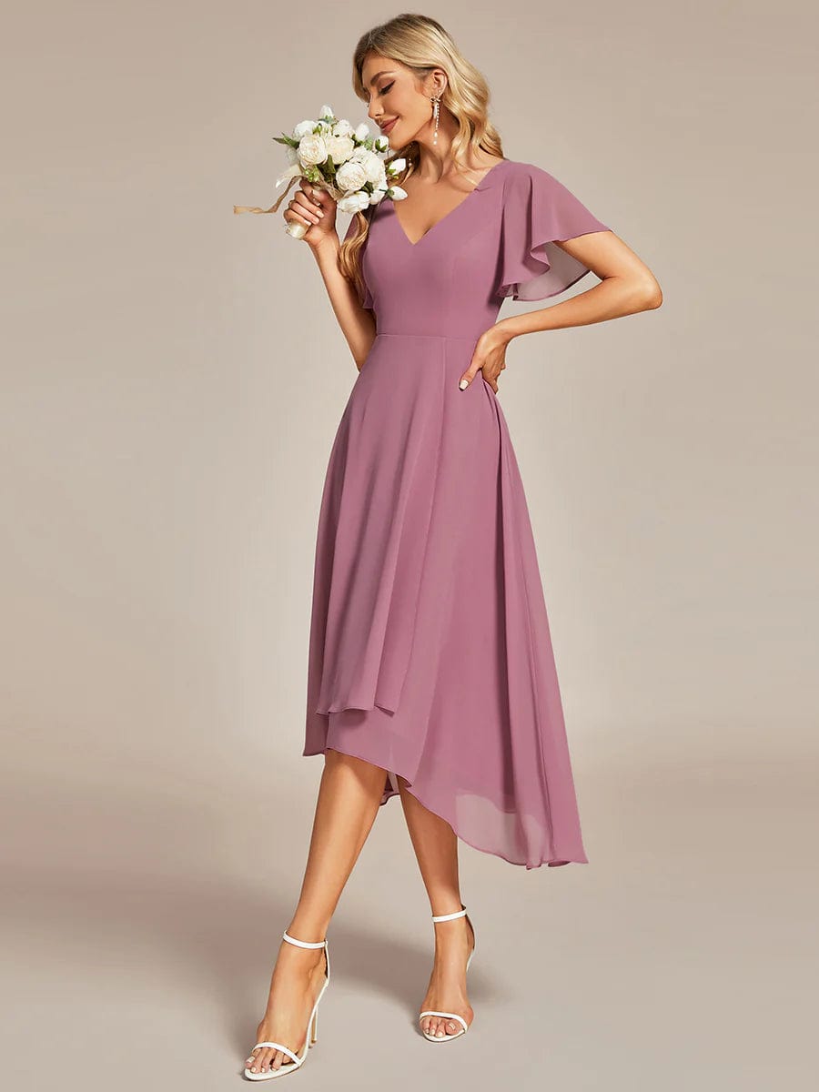 Lois &amp; Co Cocktail Length Dress Chiffon Dress in Orchid - Elegant and Delicately Draped