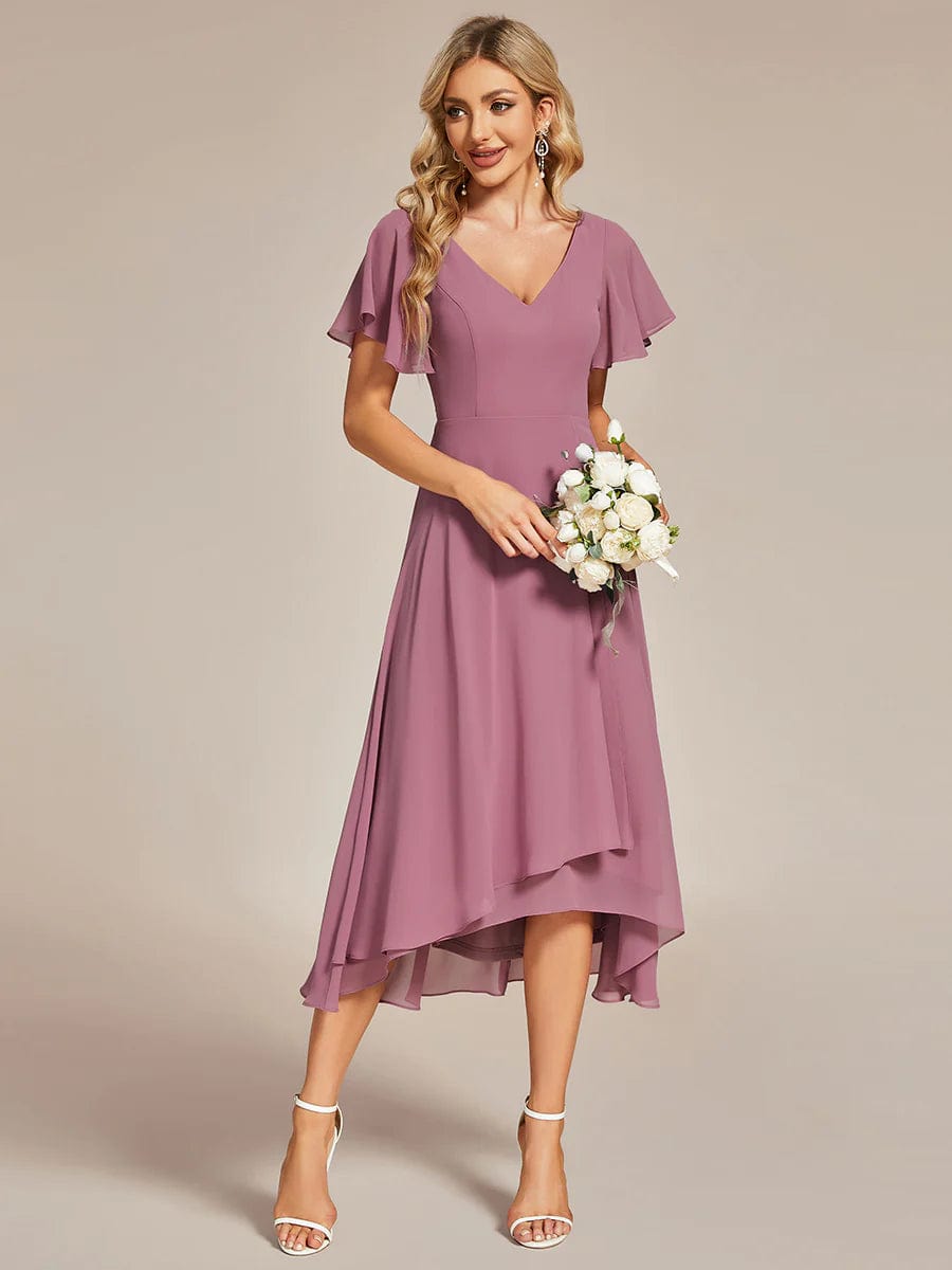 Lois & Co Cocktail Length Dress Chiffon Dress in Orchid - Elegant and Delicately Draped