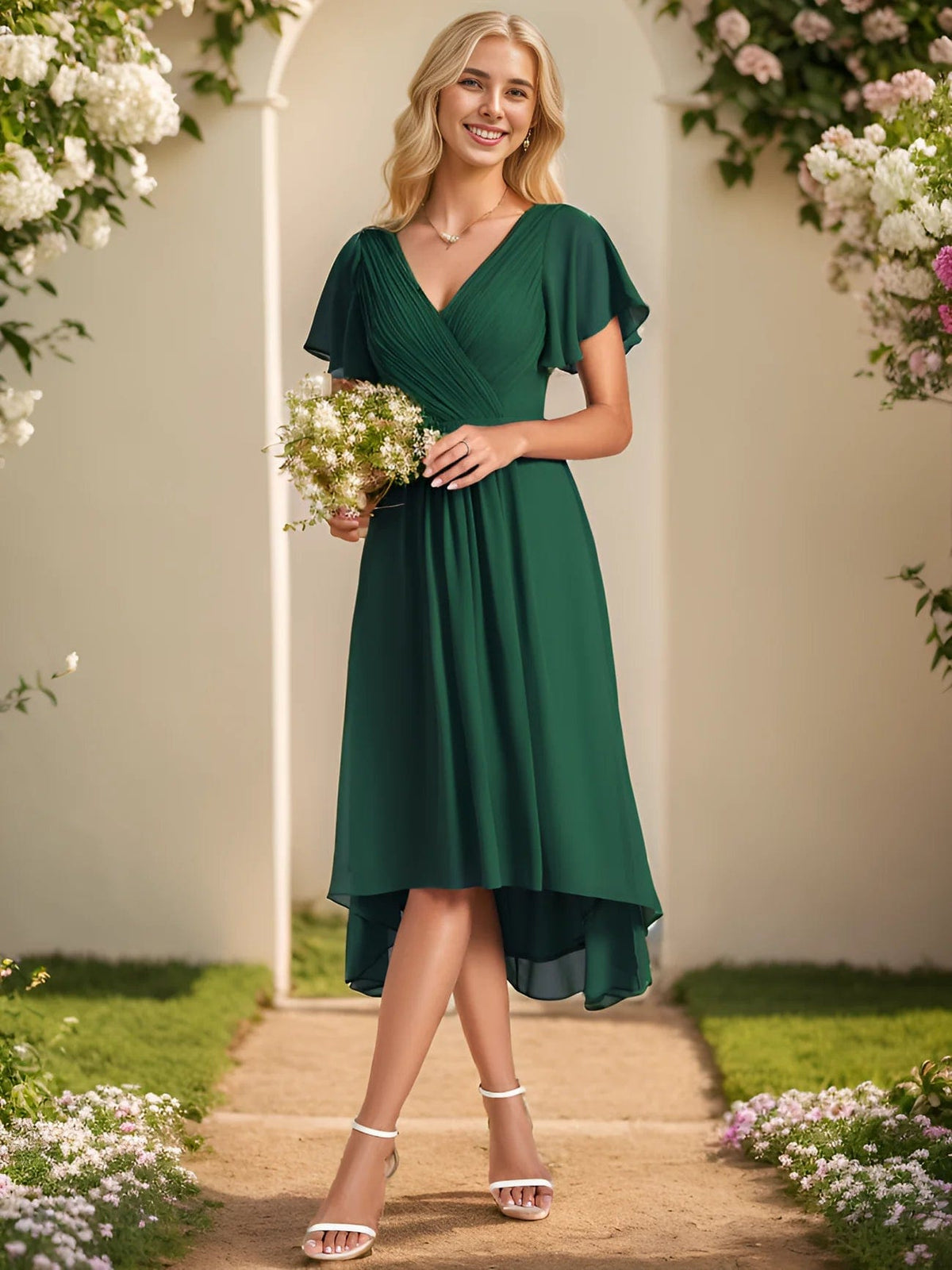 Lois &amp; Co Cocktail Length Dress Elegant and Ethereal in Dark Green