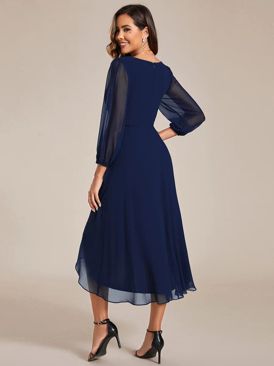 Lois & Co Cocktail Length Dress Navy Chiffon Long Sleeved