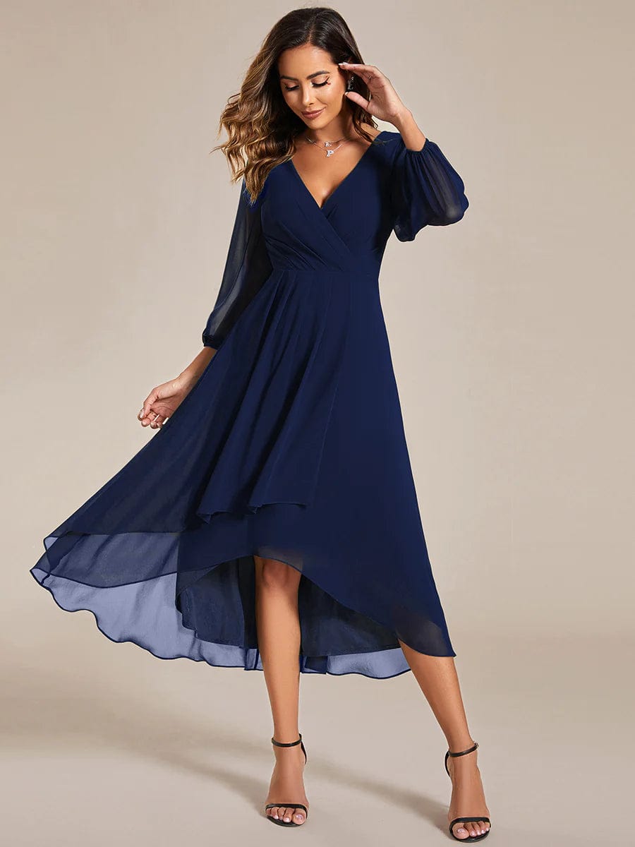 Lois & Co Cocktail Length Dress Navy Chiffon Long Sleeved