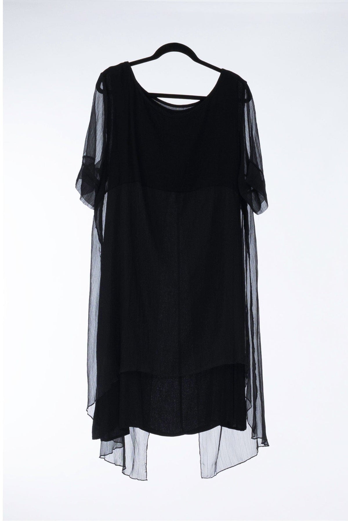 Lois &amp; Co Cocktail Length Dress Sheer Black Georgette Shift With Matching Overlay Cape