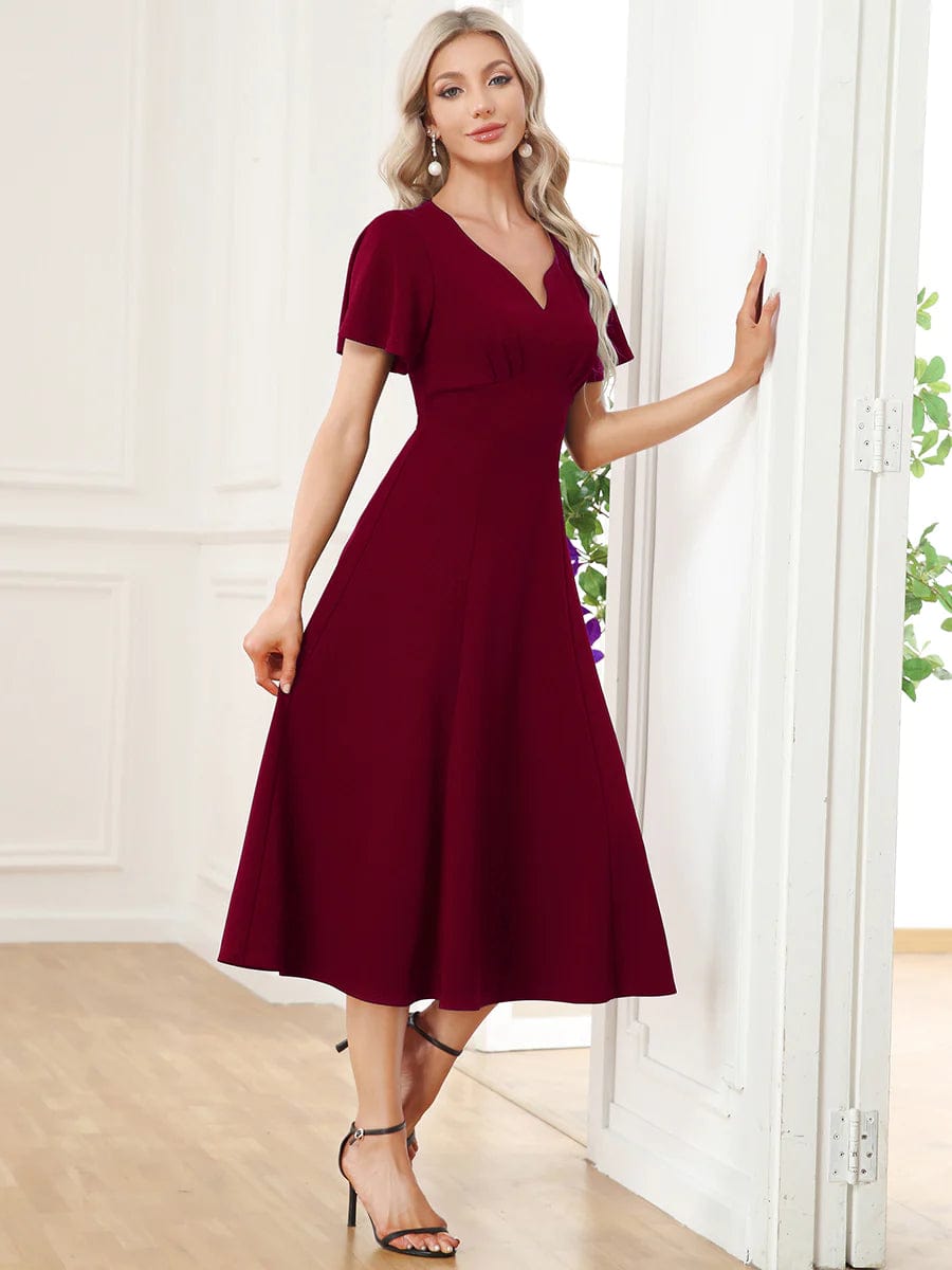 Sophisticated A-line V Neck - Burgundy - Lois & Co Sophisticated A-line V Neck - Burgundy - Lois & Co