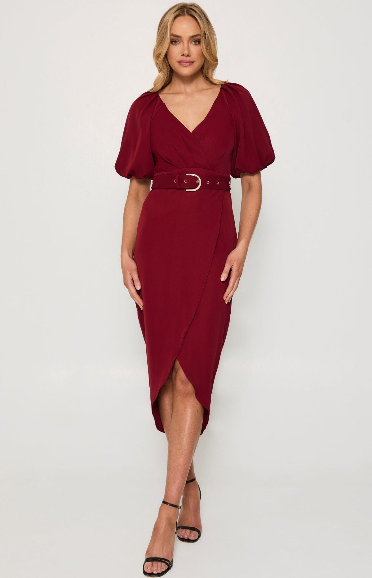 Lois &amp; Co Cocktail Length Dress Sophisticated Bubble Sleeves and Pleating Details