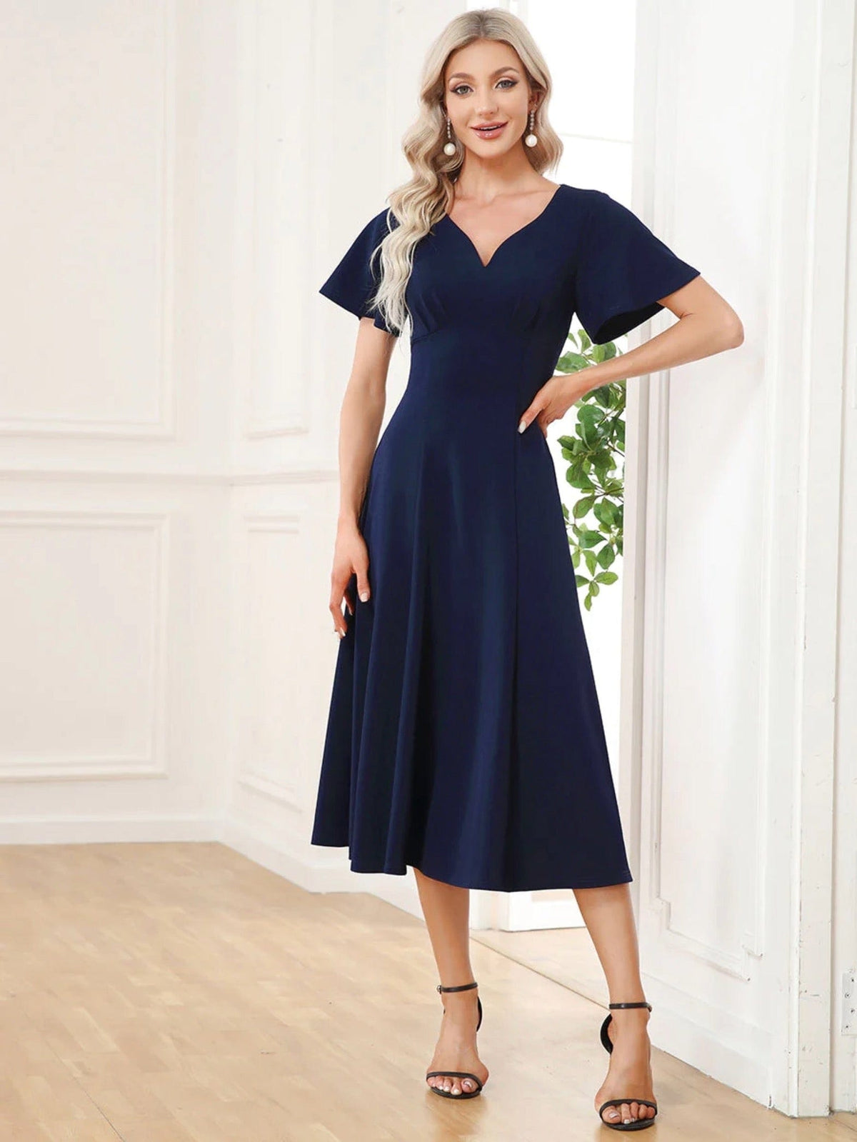 Lois &amp; Co Cocktail Length Dress Sophistication and Elegance - Navy A-line