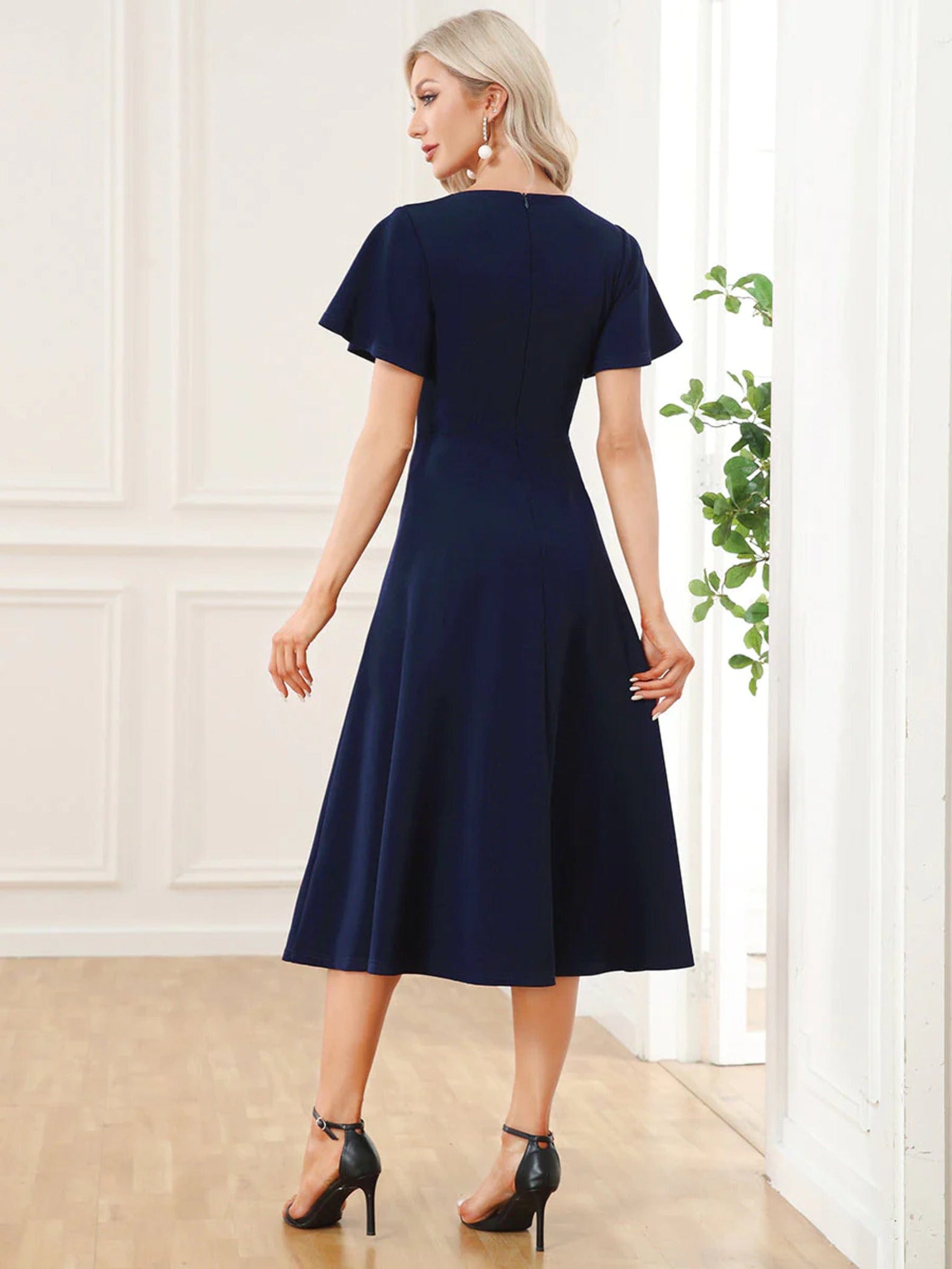 Lois & Co Cocktail Length Dress Sophistication and Elegance - Navy A-line