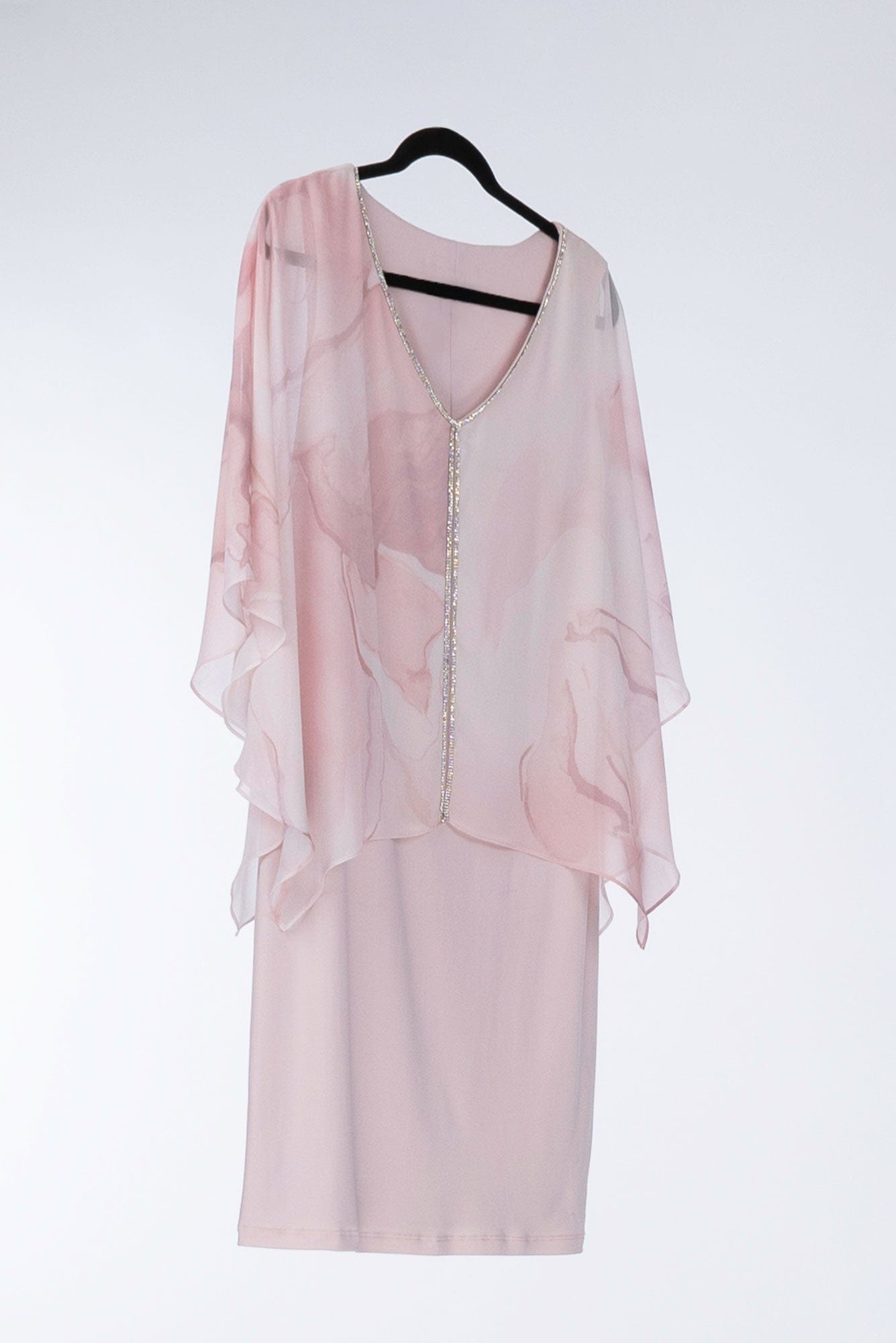 Lois & Co Cocktail Length Dress Stunning Designer Dress in Soft Pink with Short Cape