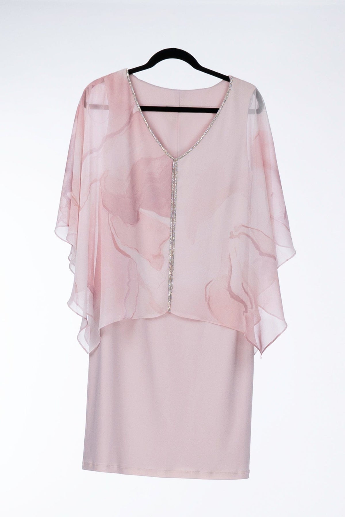 Lois &amp; Co Cocktail Length Dress Stunning Designer Dress in Soft Pink with Short Cape