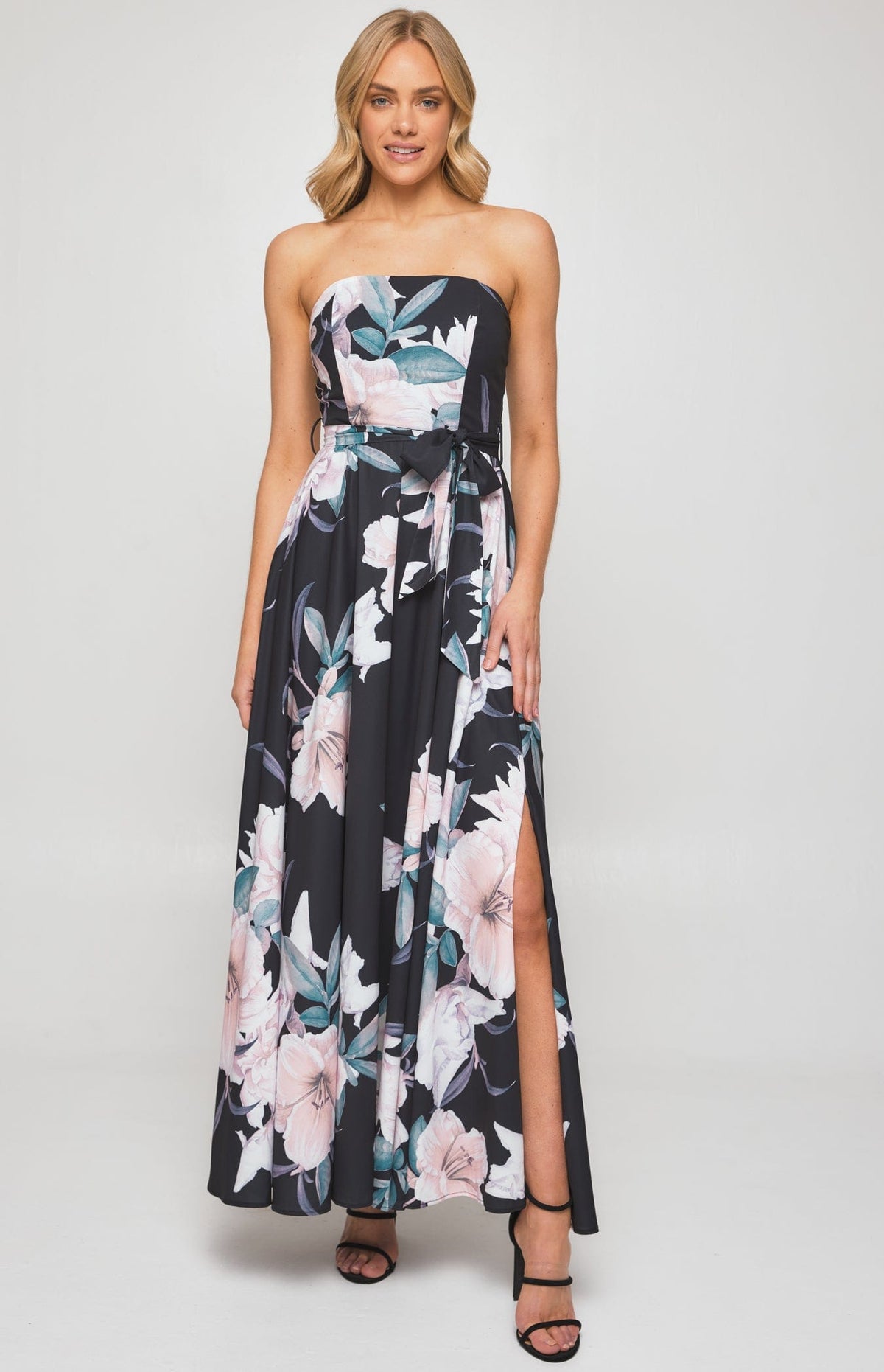 Lois &amp; Co Full Length Dress Maxi Black Floral Crepe Fabric