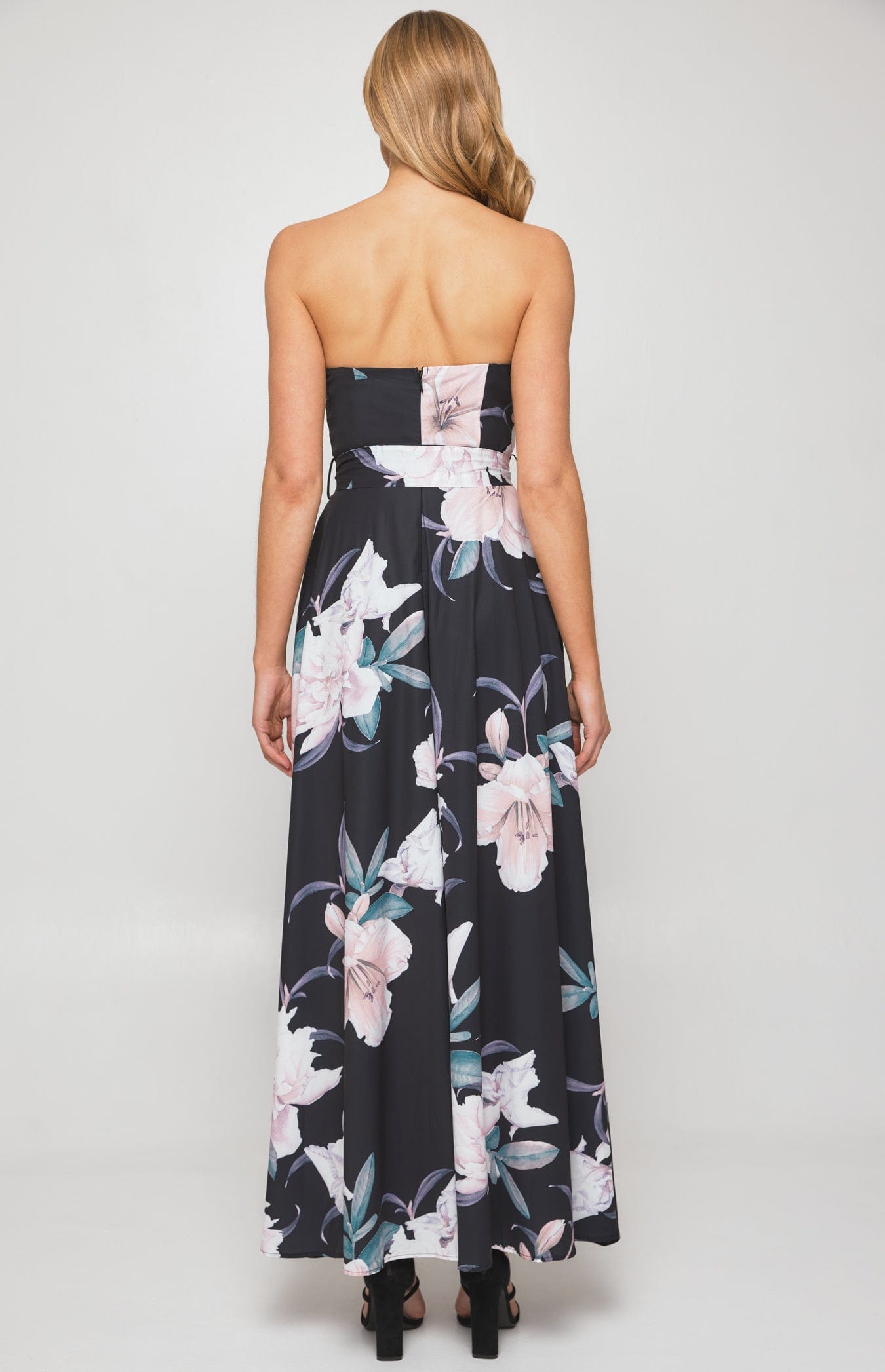 Lois & Co Full Length Dress Maxi Black Floral Crepe Fabric