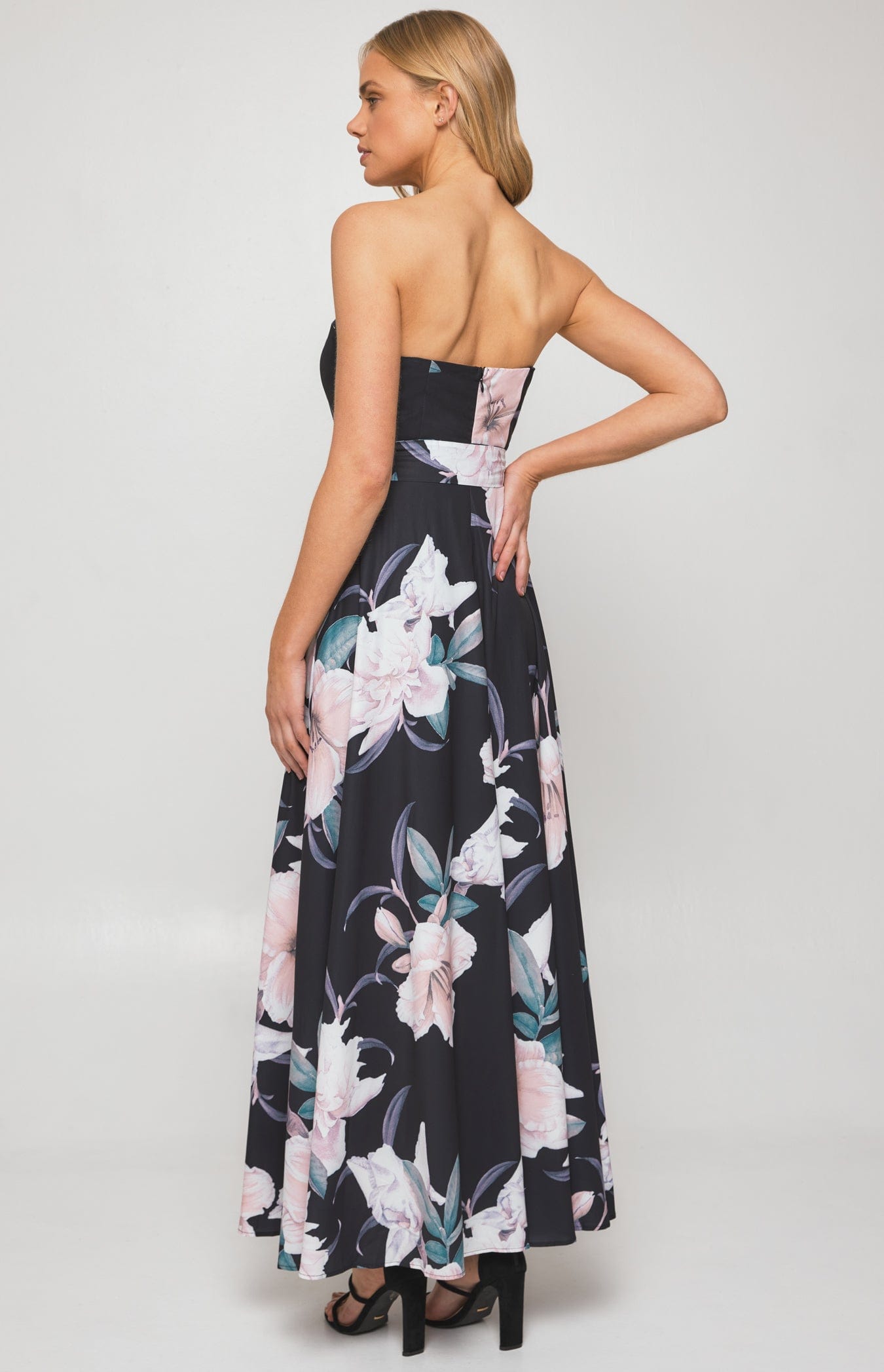 Lois & Co Full Length Dress Maxi Black Floral Crepe Fabric