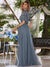 Lois & Co Full Length Dress Sequinned Floor Length Evening Dress in Dusty Blue