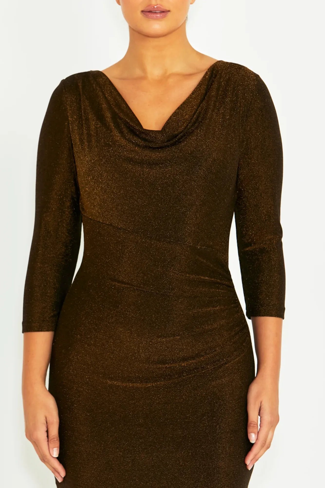 Lois & Co Knee Length Dress Amari - Bronze Lurex Jersey Dress Amari - Bronze Lurex Jersey Dress