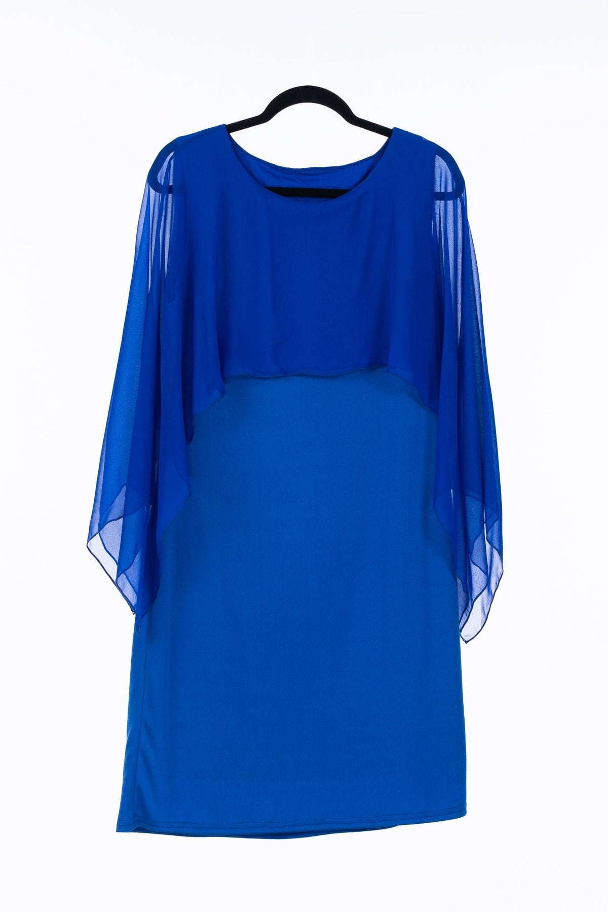 Lois &amp; Co Knee Length Dress Bright Blue Jersey Knit Dress with Chiffon Cape