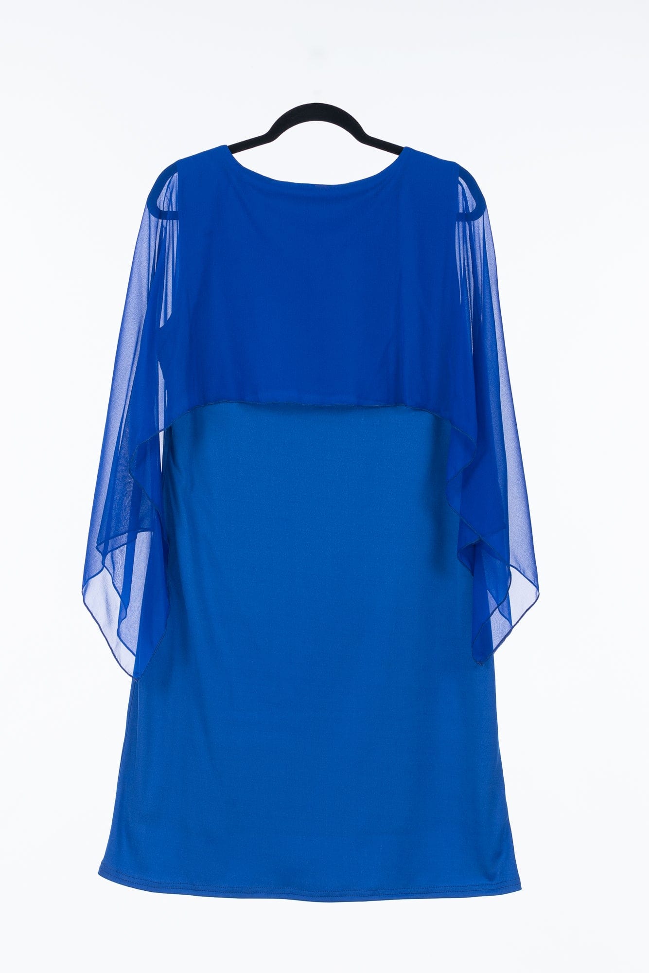 Lois & Co Knee Length Dress Bright Blue Jersey Knit Dress with Chiffon Cape