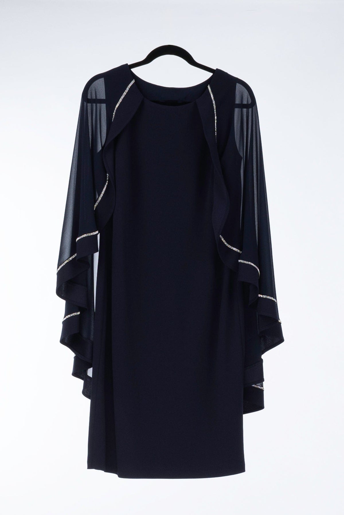 Lois &amp; Co Knee Length Dress Designer Beautiful Midnight Blue Knee Length Dress with Long Cape