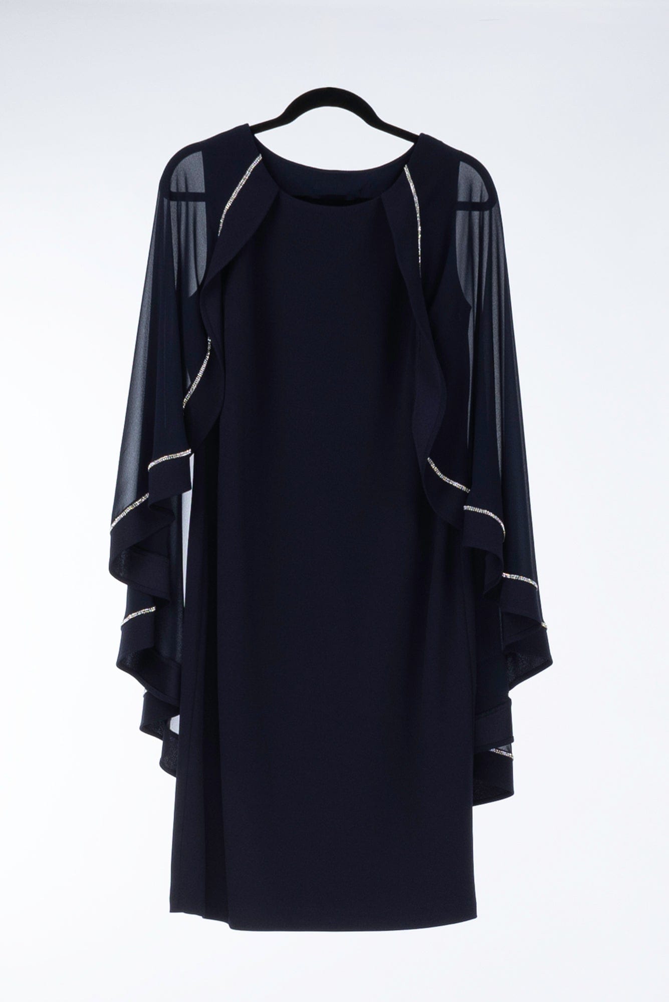 Lois & Co Knee Length Dress Designer Beautiful Midnight Blue Knee Length Dress with Long Cape