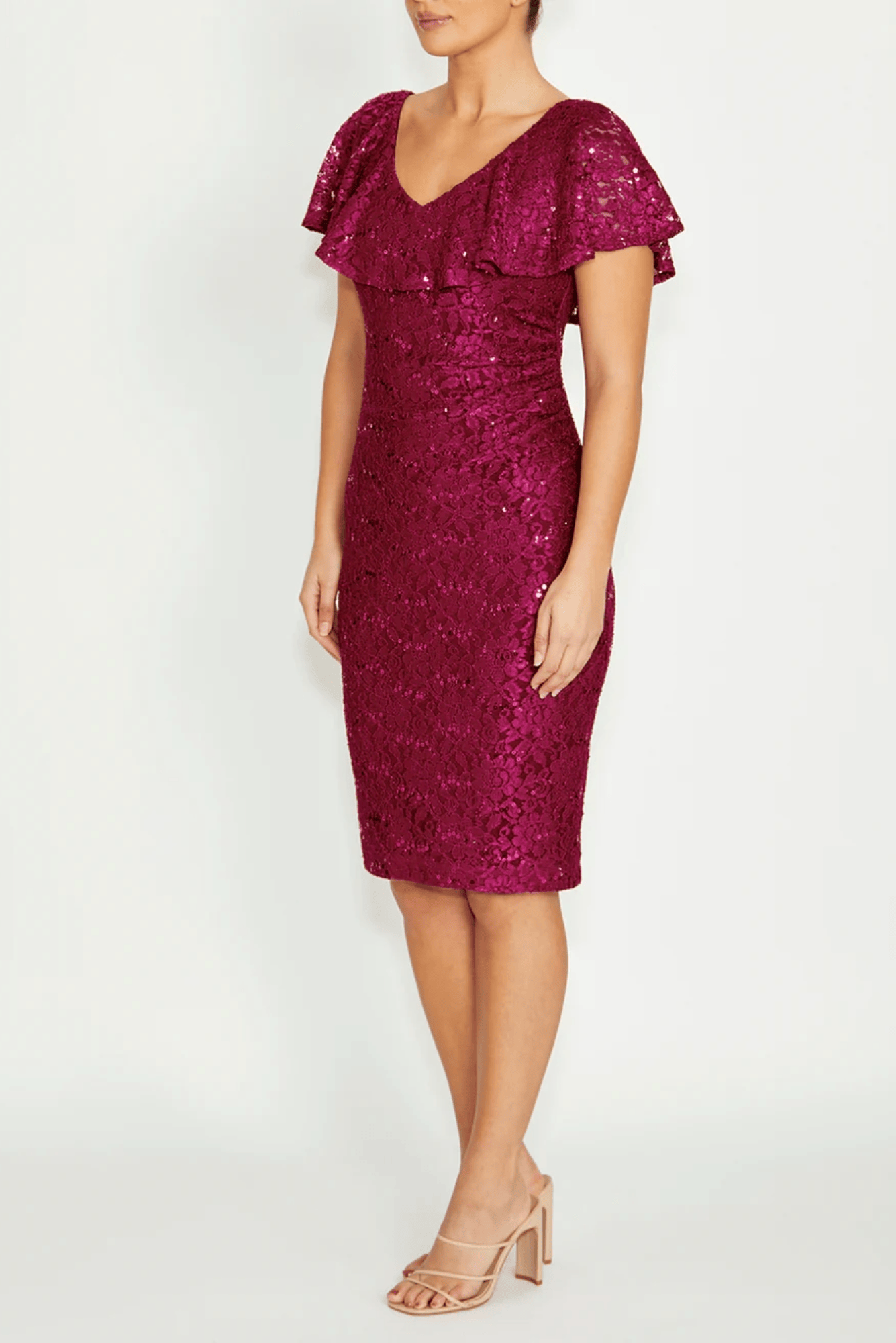 Lois & Co Knee Length Dress Marisa - Magenta Stretch Lace Dress Marisa - Magenta Stretch Lace Dress