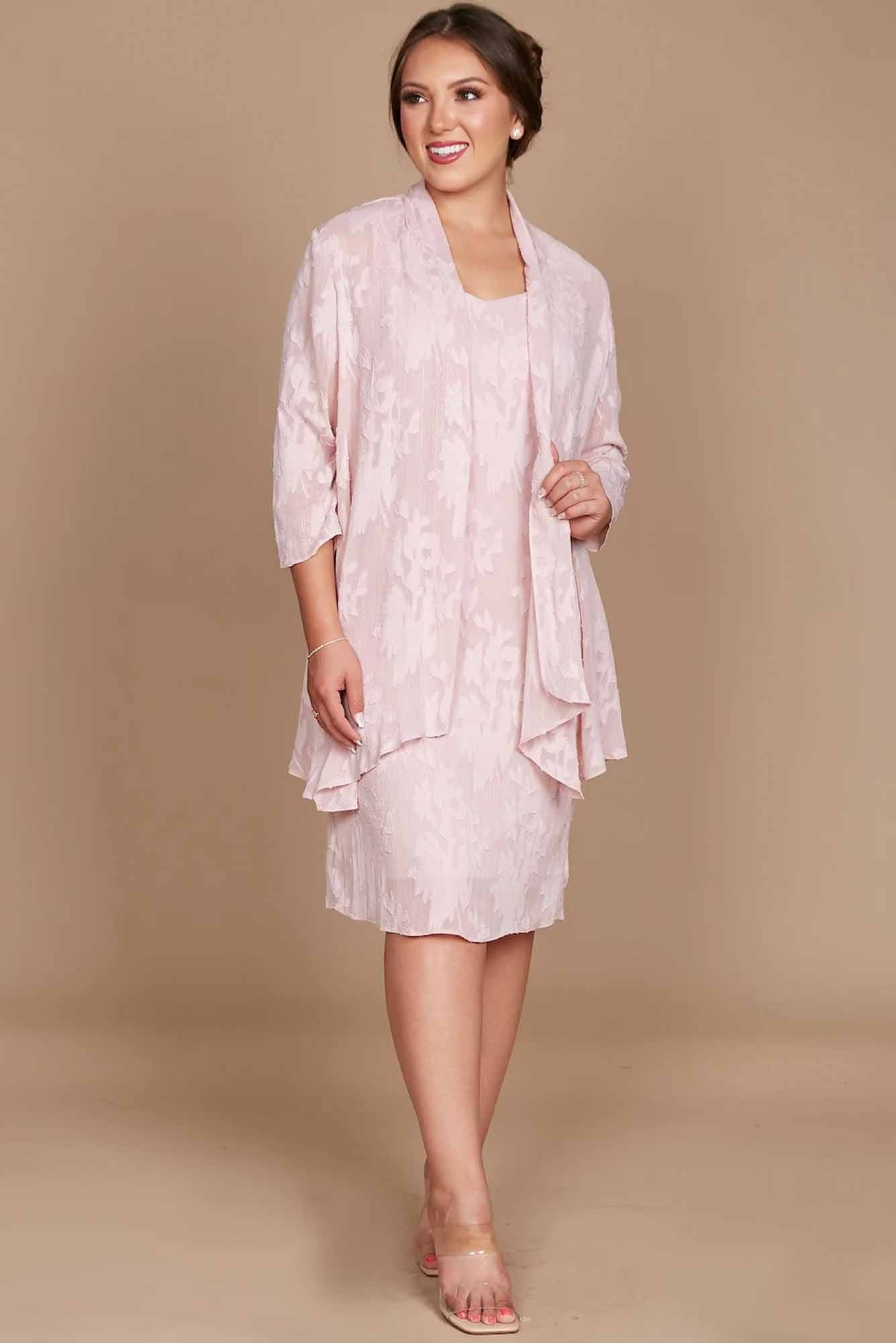 Lois & Co Knee Length Dress Mother of the Bride Soft and Delicately Flowing Fabric Mother of the Bride - Beautiful Fabric in Delicate Pink 