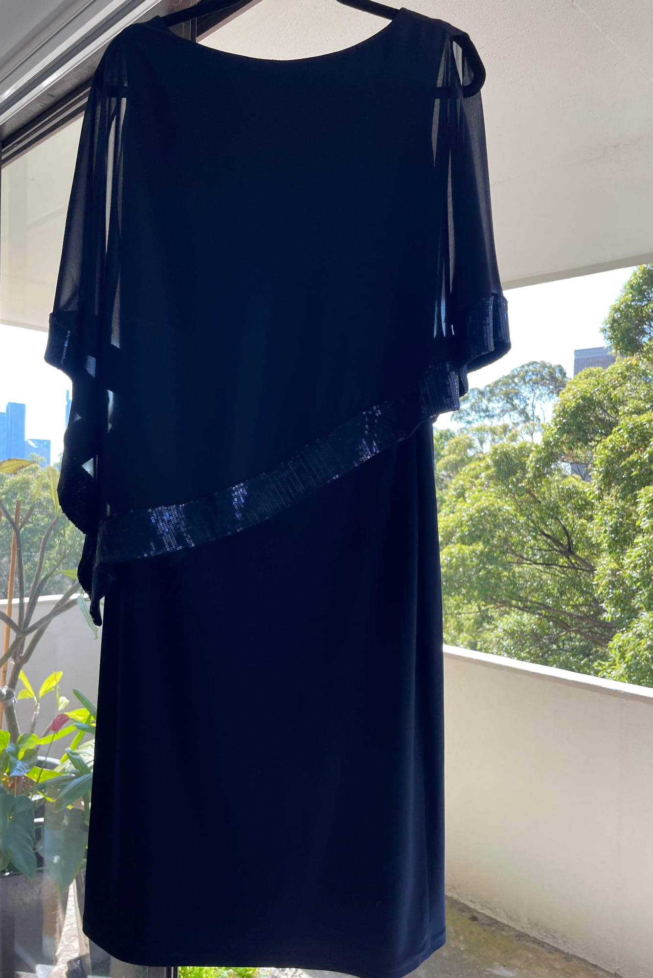 Lois & Co Knee Length Dress Navy Sheath with Sequinned Trim Overlay Navy Sheath with Sequinned Trim Overlay