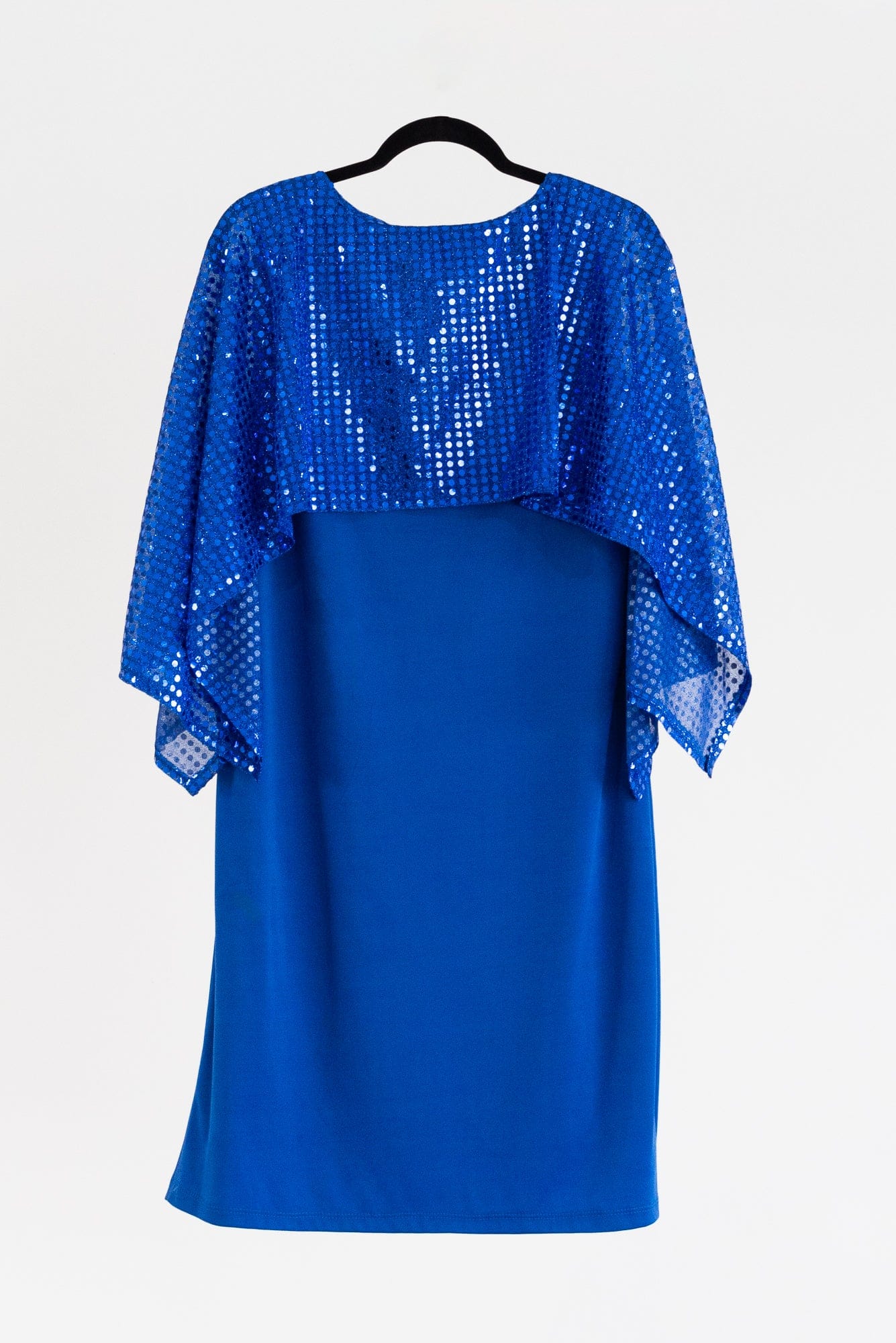 Lois & Co Knee Length Dress Vibrant Blue Jersey Knit with Sequinned Cape