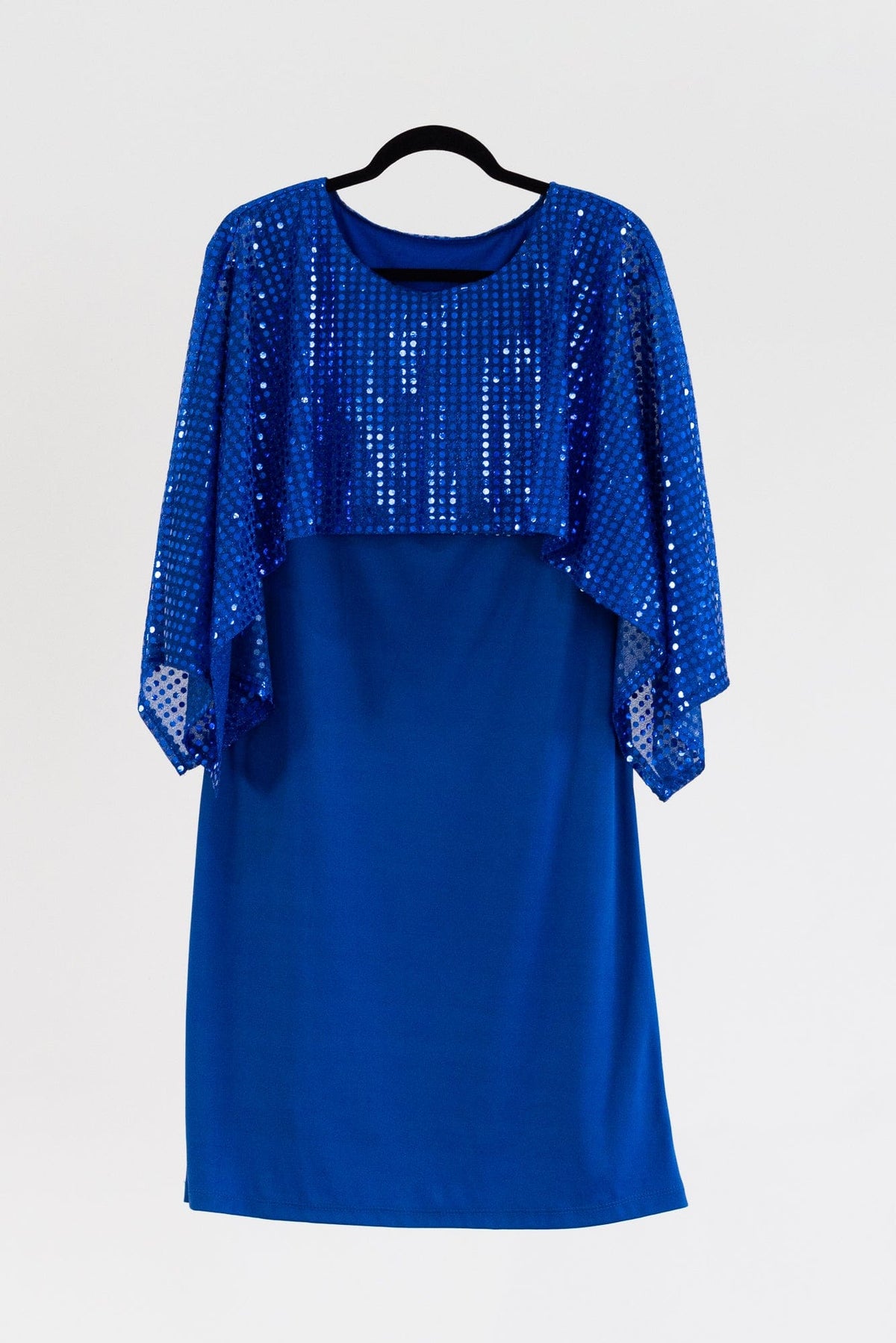 Lois &amp; Co Knee Length Dress Vibrant Blue Jersey Knit with Sequinned Cape