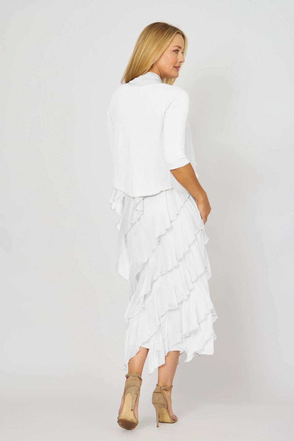 Lois & Co Maxi Length Dress Ruffled Silk Luxury with Matching Cardy Cover-Up Ruffled Silk Luxury with Matching Cardy Cover-Up