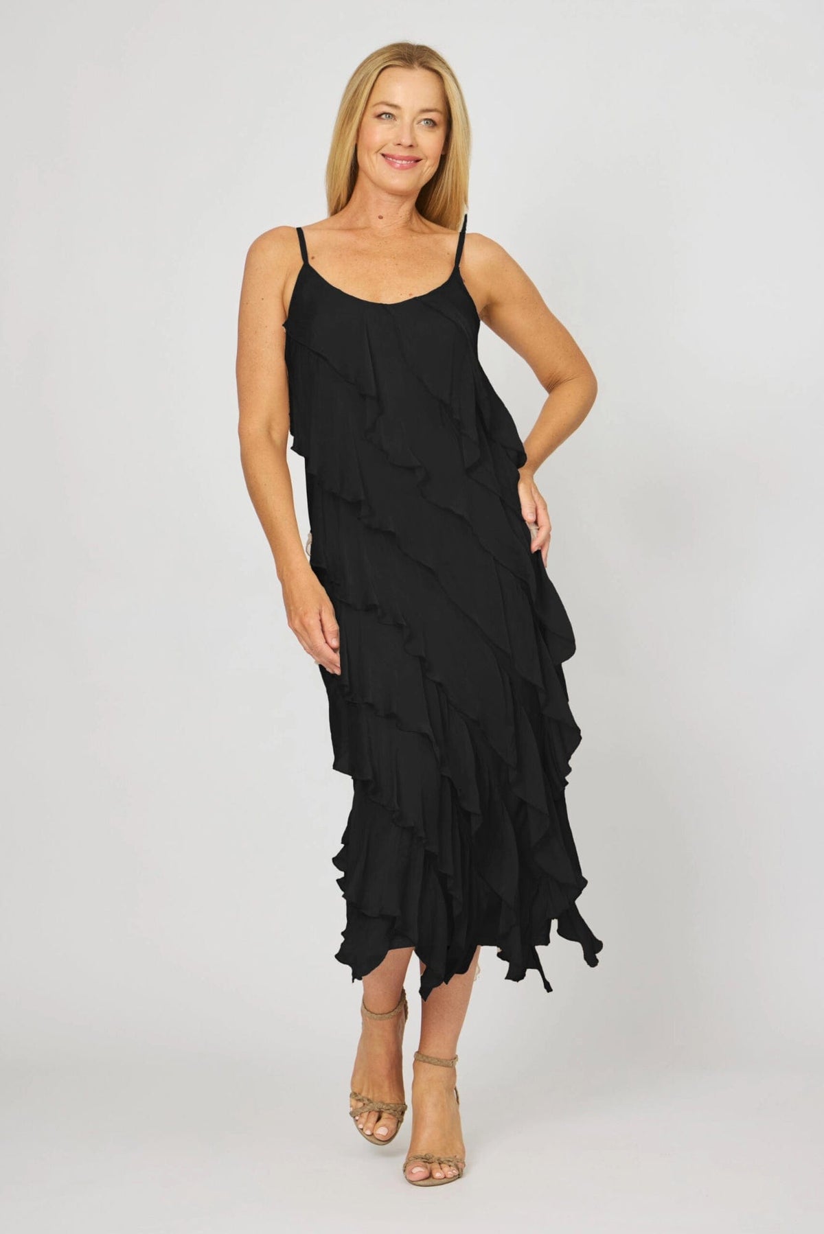 Lois & Co Maxi Length Dress Ruffled Silk Luxury with Matching Cardy Cover-Up Ruffled Silk Luxury with Matching Cardy Cover-Up