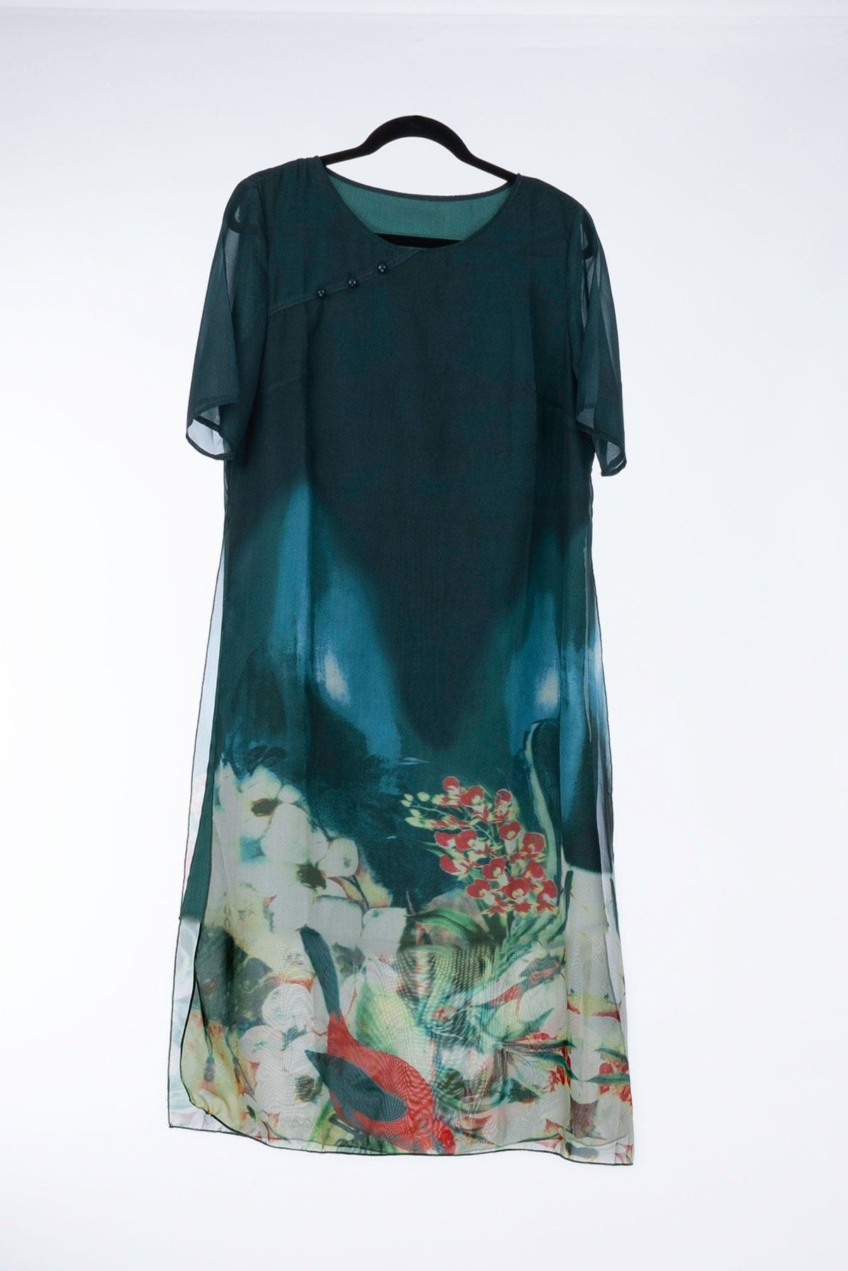 Lois &amp; Co Maxi Length Dress Uniquely Different Jade Green Patterned Overlay Dress