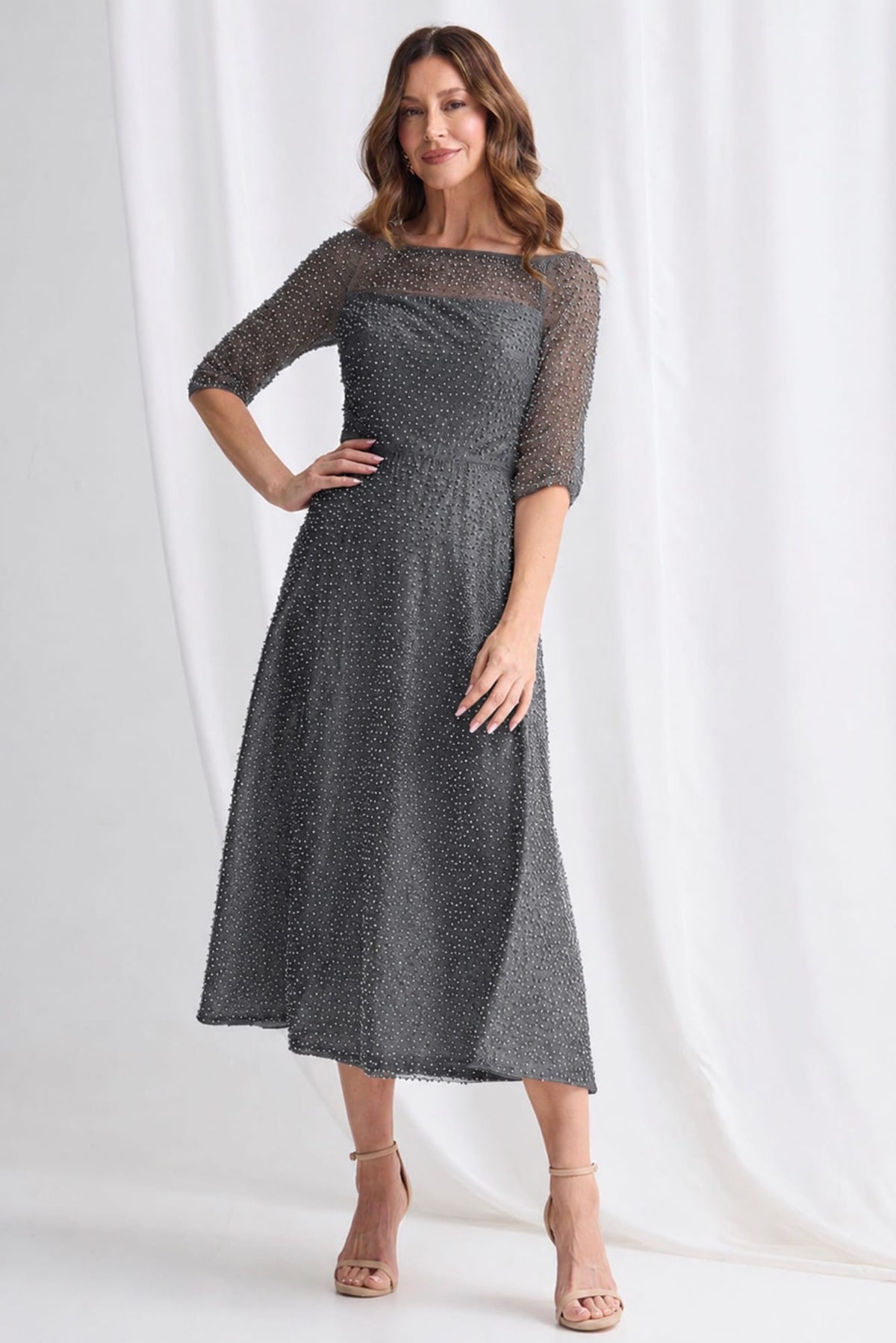 Lois &amp; Co Mid Length Dress Cece Pearl - Elegance in Charcoal Cece Pearl - Elegance in Charcoal