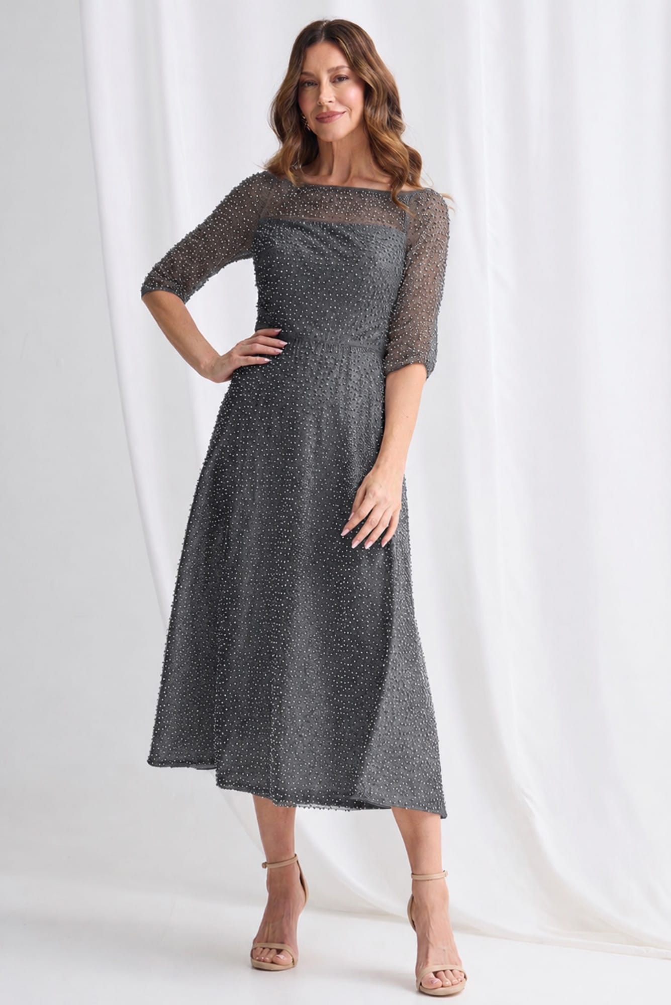 Lois & Co Mid Length Dress Cece Pearl - Elegance in Charcoal Cece Pearl - Elegance in Charcoal