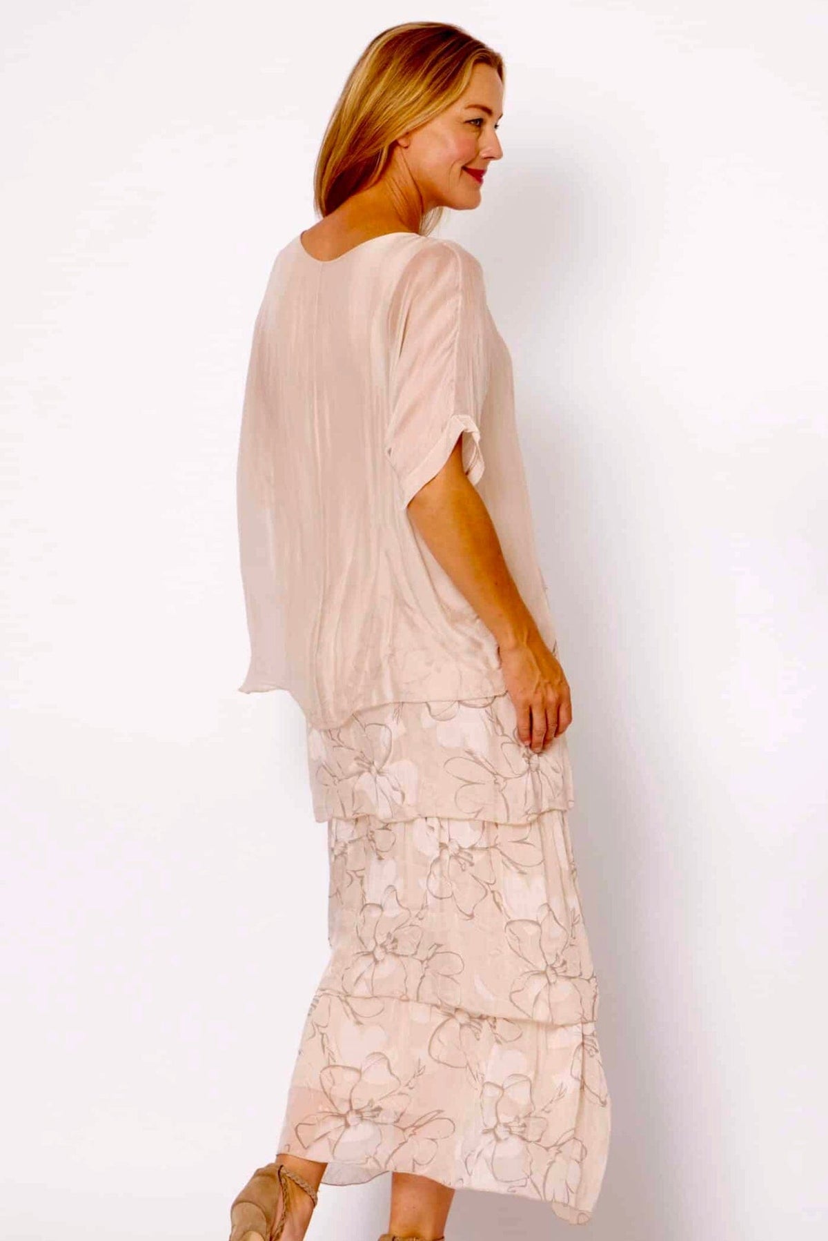 Lois & Co Mid Length Dress Champagne Patterned Tiers with Plain Top Champagne Patterned Tiers with Plain Top