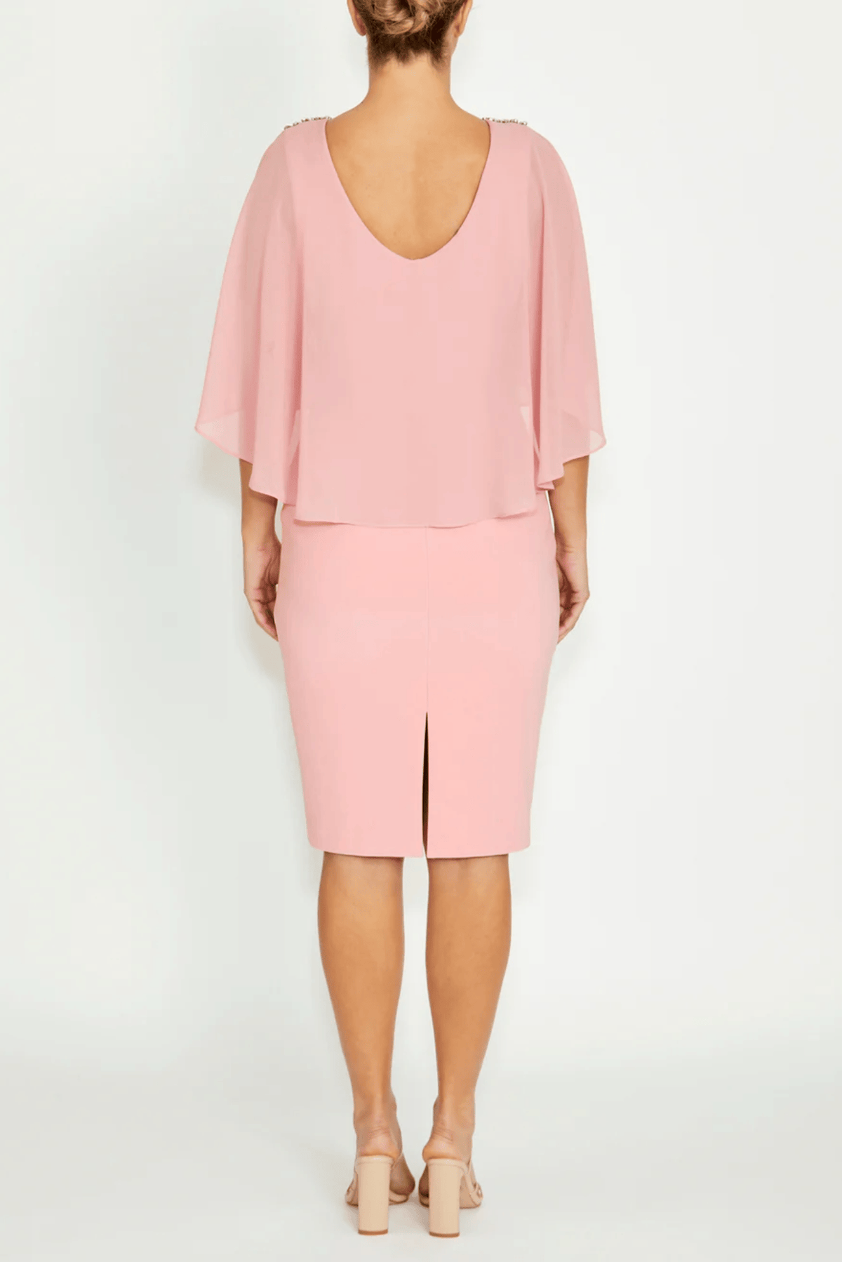 Back View Cybill - Blush Pink Sheath with Capelet
