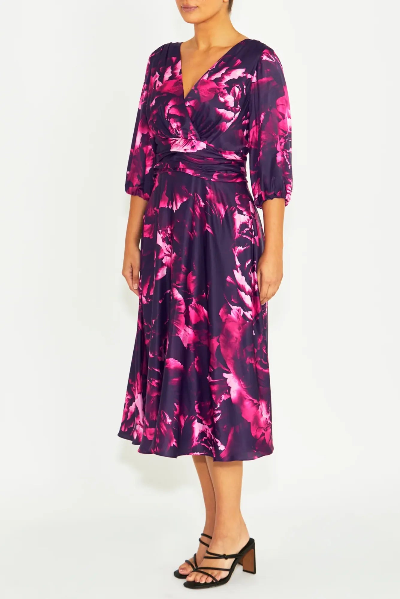 Lois & Co Mid Length Dress Elena - Fuchsia Rose Silk Blend Midi Dress Elena - Fuchsia Rose Silk Blend Midi Dress