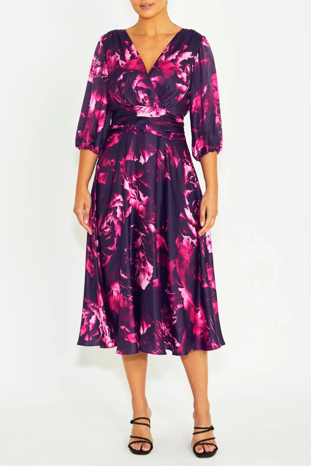 Lois & Co Mid Length Dress Elena - Fuchsia Rose Silk Blend Midi Dress Elena - Fuchsia Rose Silk Blend Midi Dress