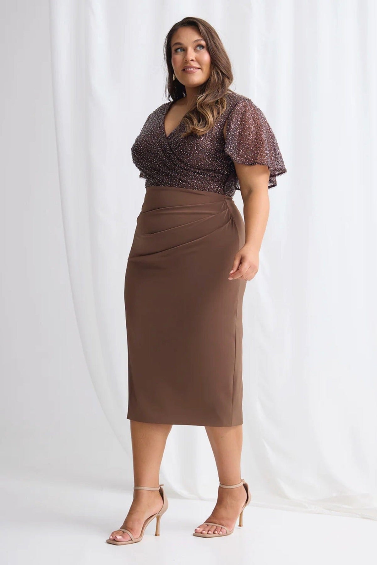 Lois &amp; Co Mid Length Dress Joyce - Midi Dress in Chocolate Joyce - Midi Dress in Chocolate
