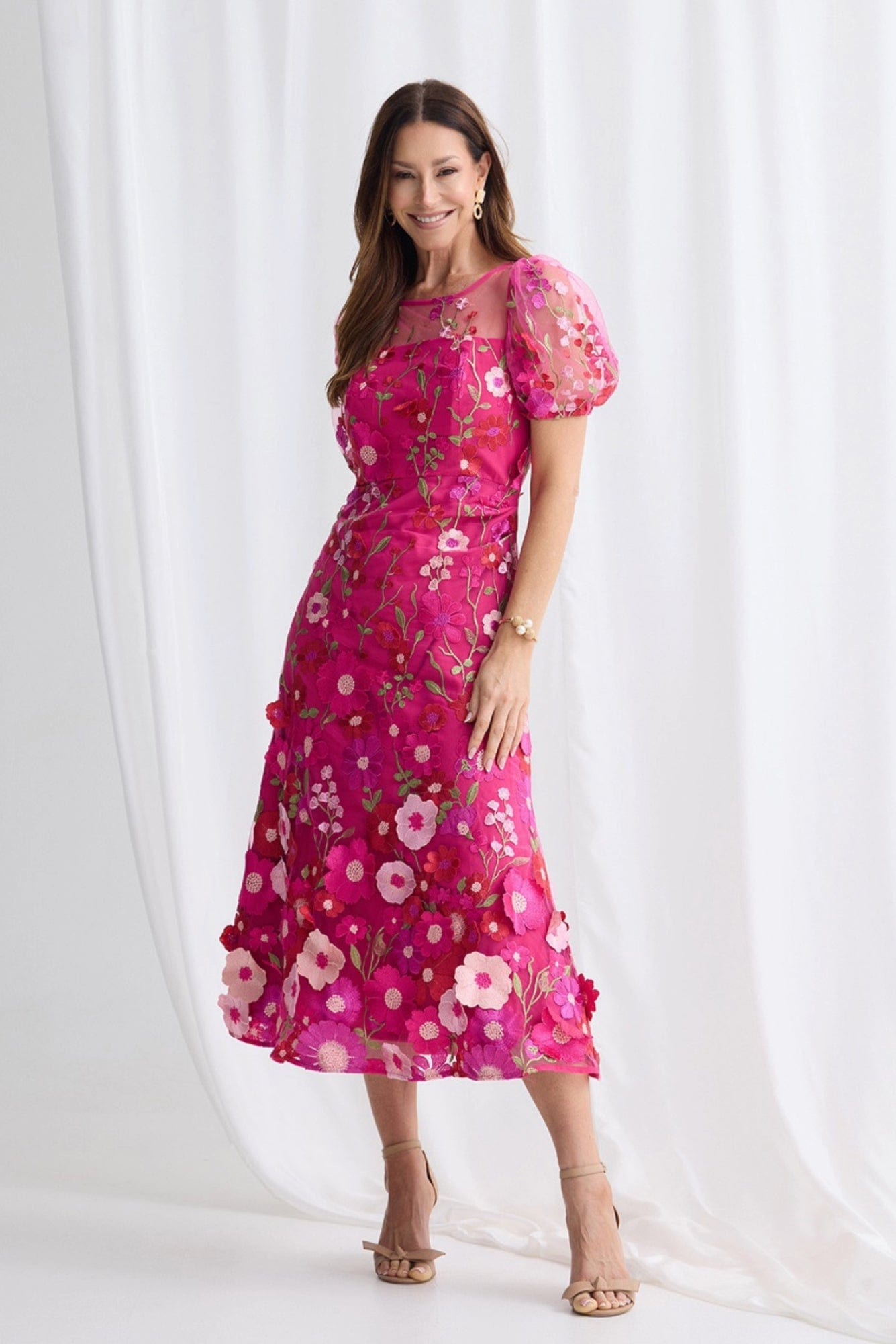 Lois & Co Mid Length Dress Lizzie Midi Bright Pink Floral Lace Lizzie Midi Bright Pink Floral Lace