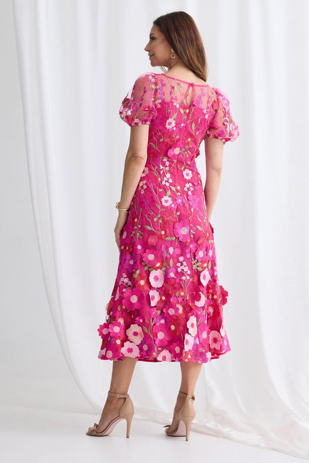 Lois & Co Mid Length Dress Lizzie Midi Bright Pink Floral Lace Lizzie Midi Bright Pink Floral Lace