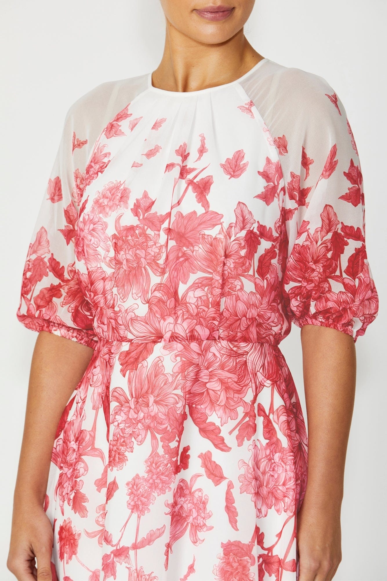 Lois & Co Mid Length Dress Marita - Floral Pink and White Printed Chiffon