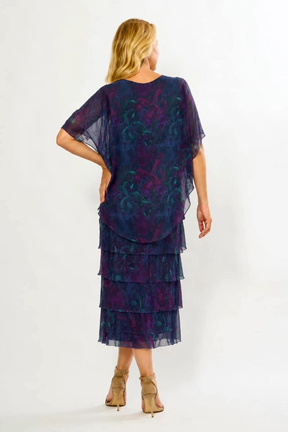 Lois & Co Mid Length Dress Navy Floral Italian Silk Tiered Dress Navy Floral Italian Silk Tiered Dress